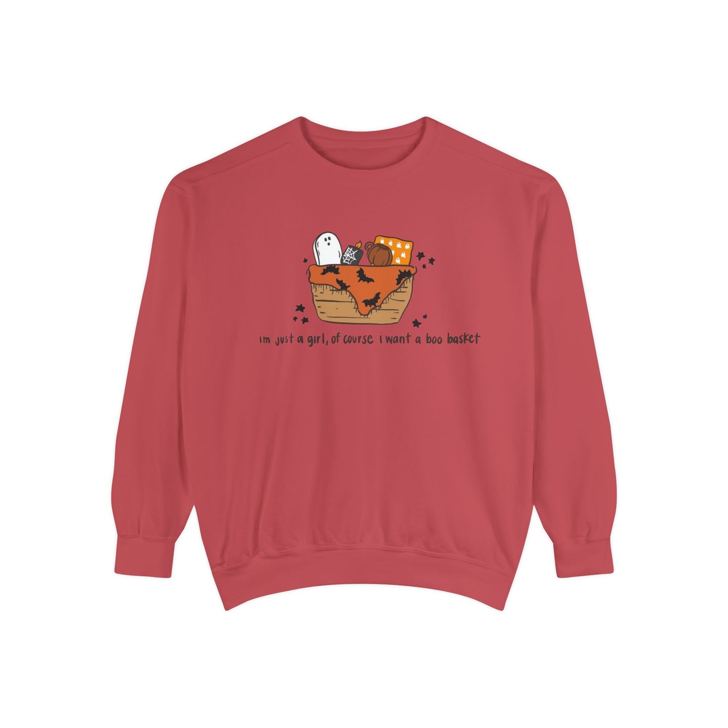Halloween Boo Basket Sweatshirt — 'I'm not a girl, I swear I meant a boo basket' Cozy Halloween Pullover