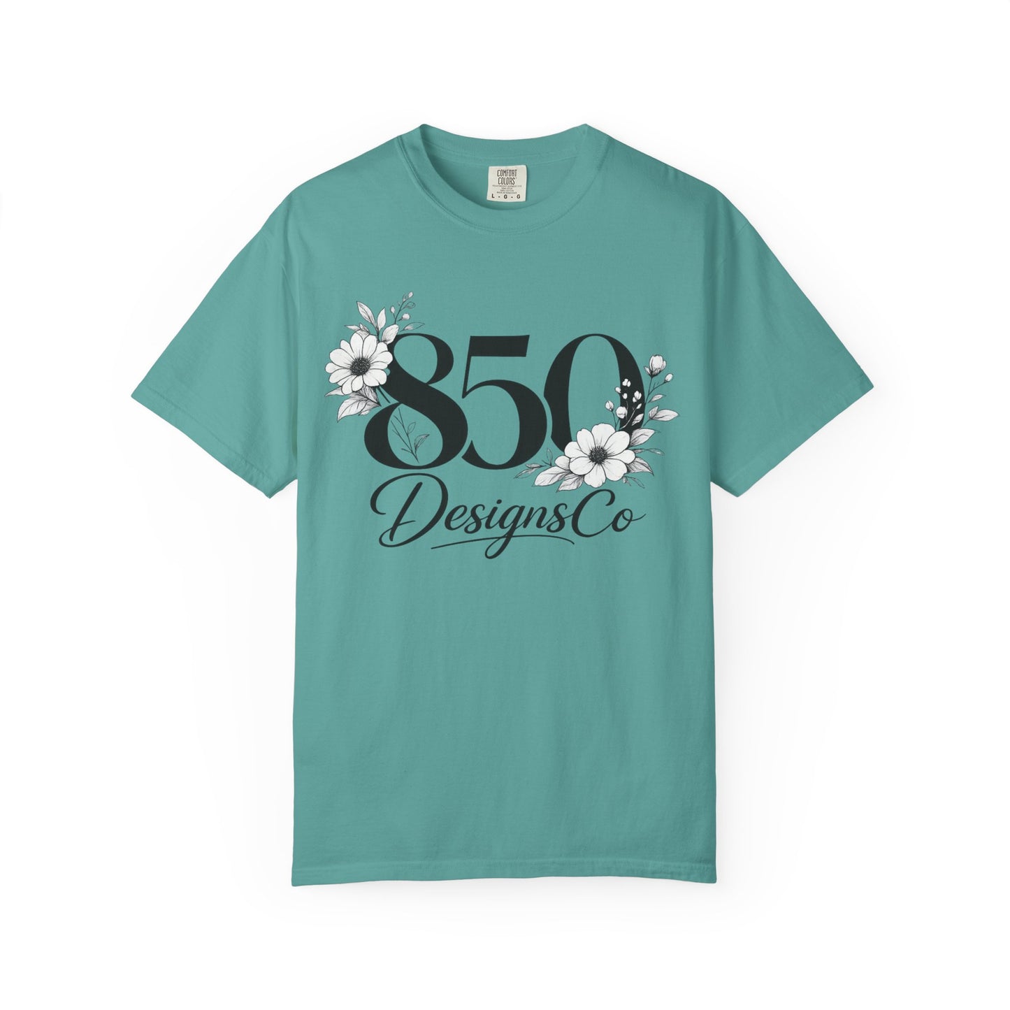 850 Designs Co Floral Logo T-shirt | Script Number Graphic