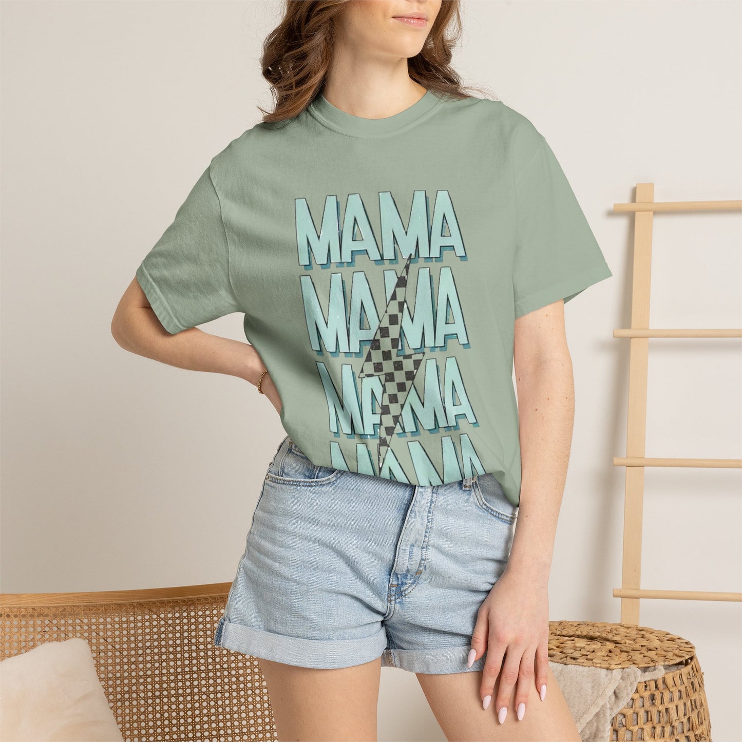 Mama Repeat Graphic T-Shirt — Checker Accent Mother's Day Tee
