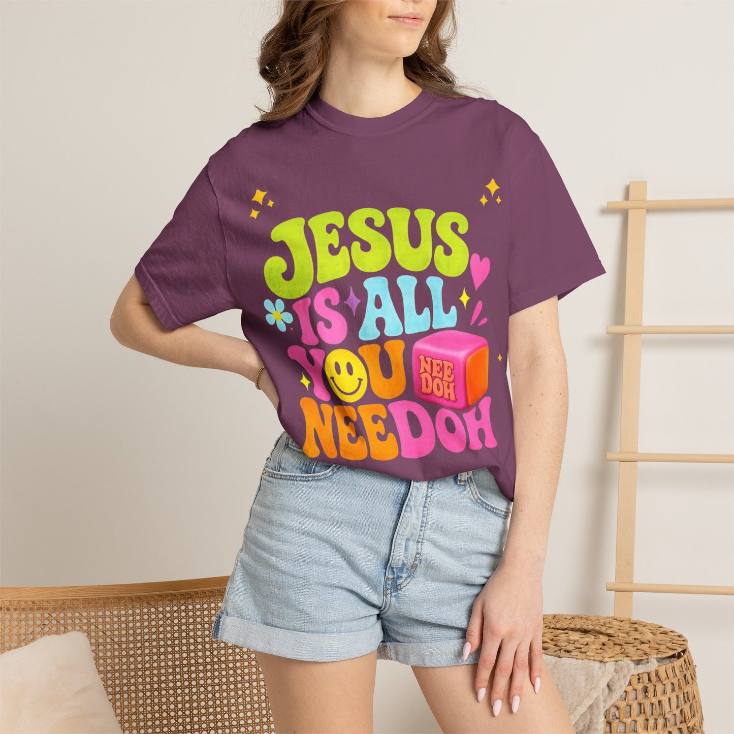 Christian T-Shirt — "Jesus Is All You Need" Colorful Retro Graphic Tee