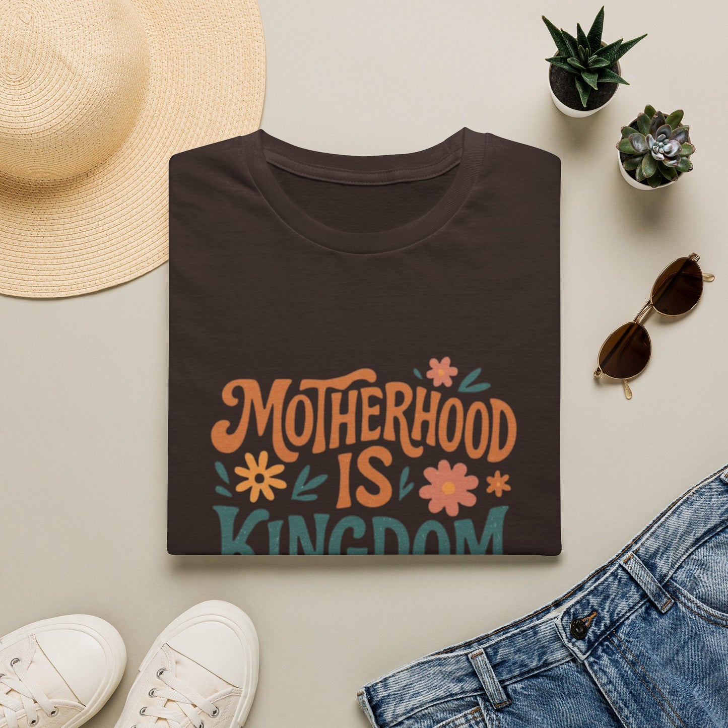 Motherhood Is Kingdom Work T-Shirt — Floral Christian Mom Tee