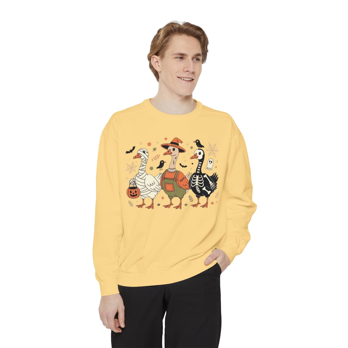 Halloween Goose Squad Sweatshirt — Cute Spooky Ducks Trick-or-Treat Graphic