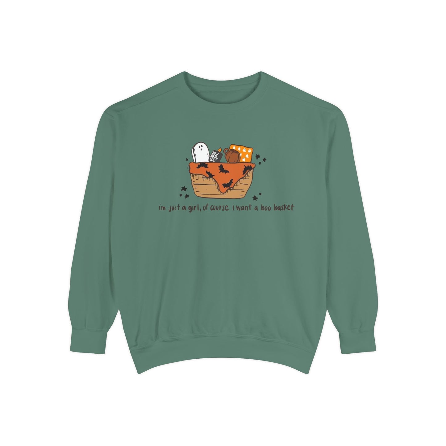 Halloween Boo Basket Sweatshirt — 'I'm not a girl, I swear I meant a boo basket' Cozy Halloween Pullover