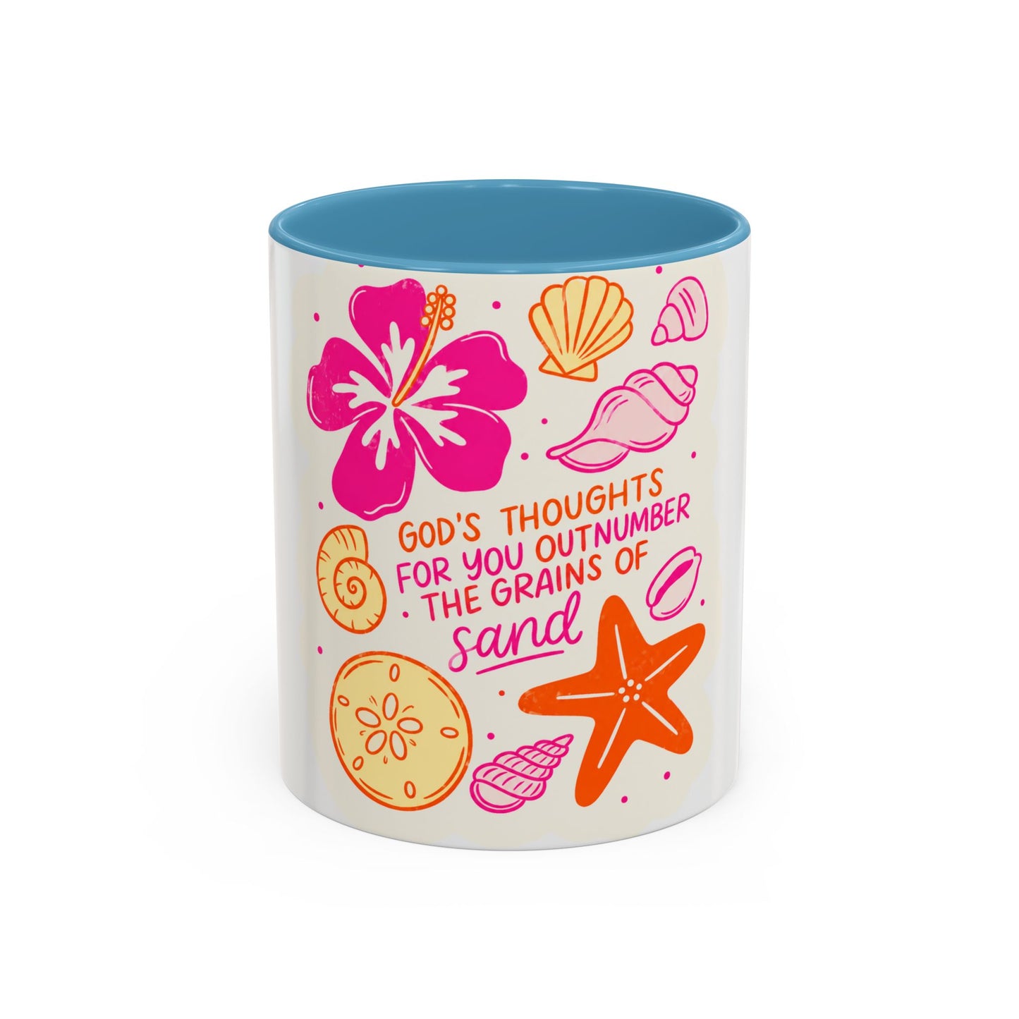 Inspirational Beach Coffee Mug — “God’s Thoughts for You Outnumber the Grains of Sand”