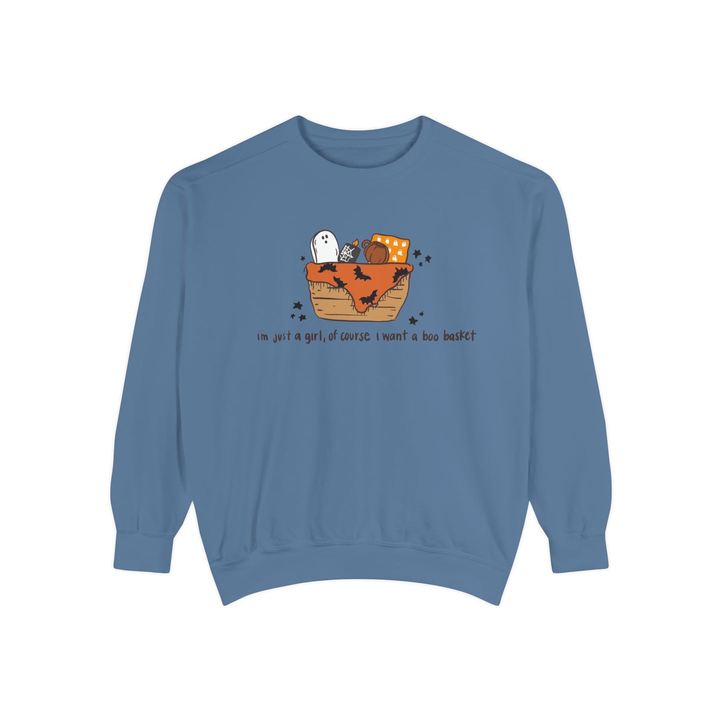 Halloween Boo Basket Sweatshirt — 'I'm not a girl, I swear I meant a boo basket' Cozy Halloween Pullover