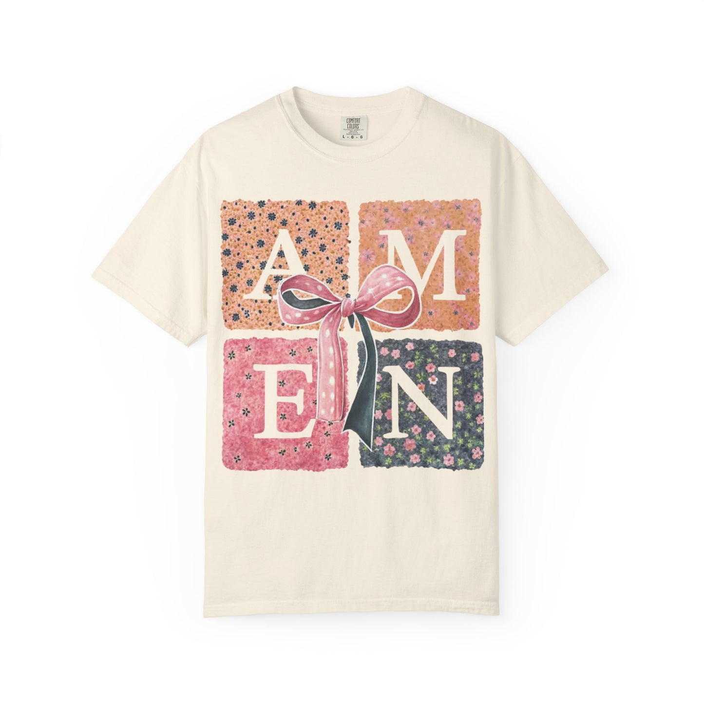 Amen Floral Bow T-Shirt — Decorative Letter Graphic Tee