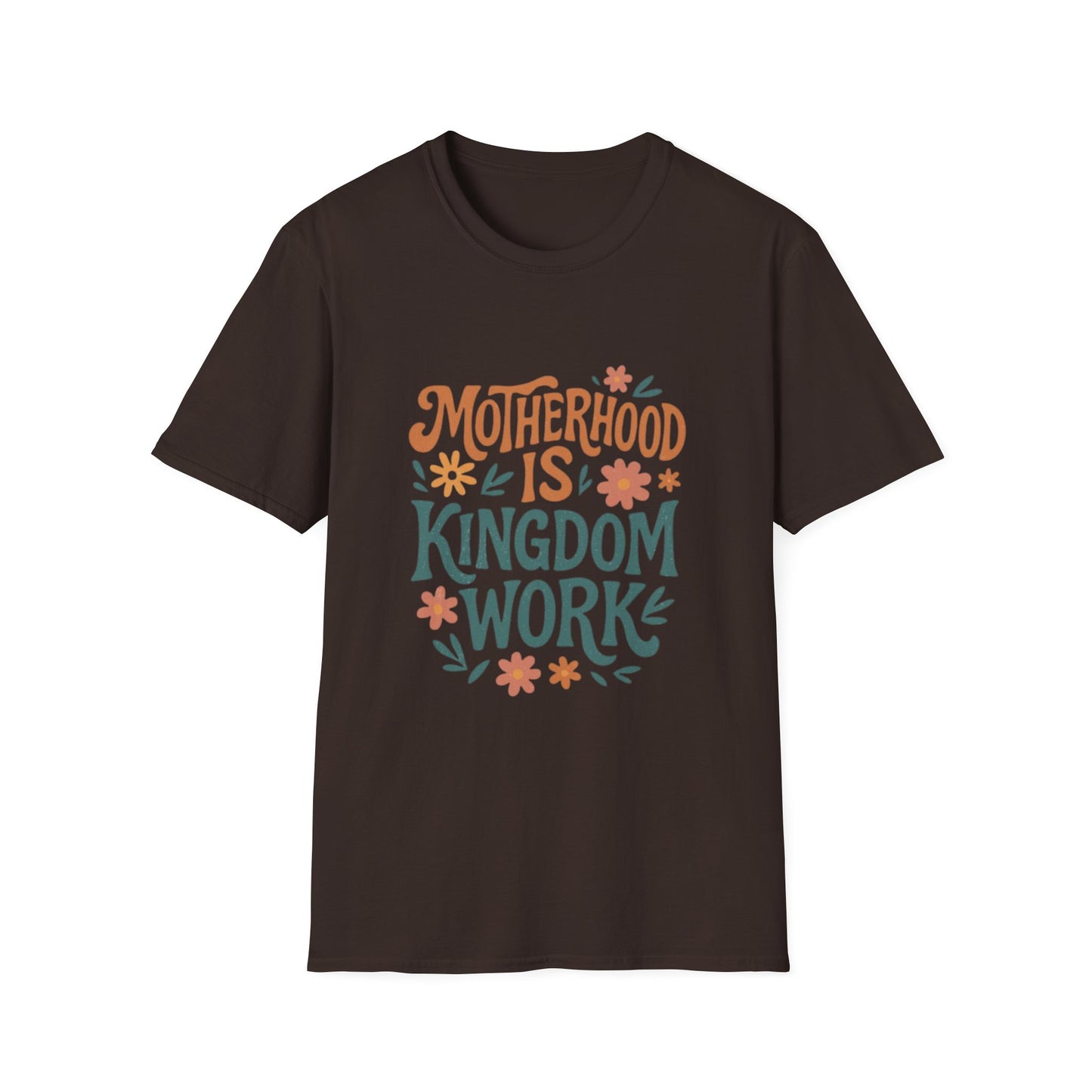 Motherhood Is Kingdom Work T-Shirt — Floral Christian Mom Tee