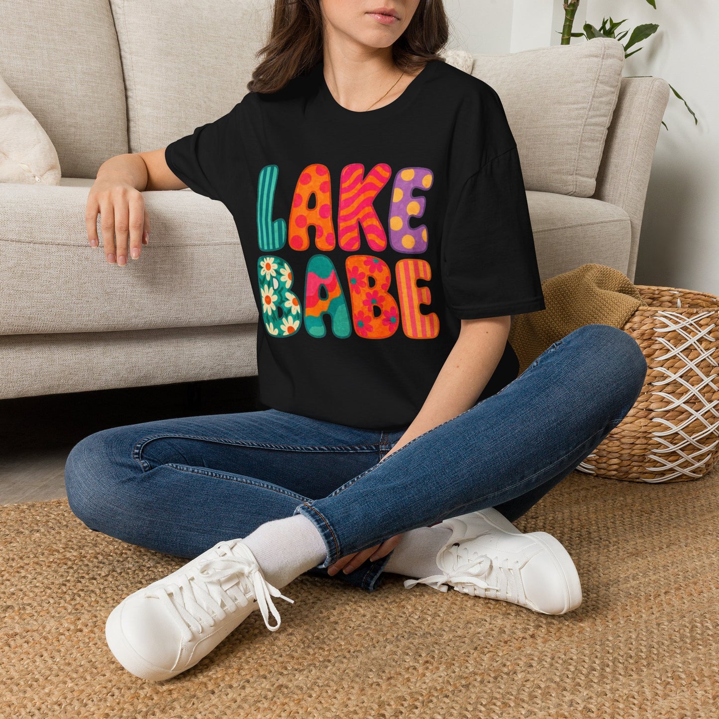 Lake Babe T-Shirt — Retro Floral Colorblock Graphic Tee for Summer & Lake Days