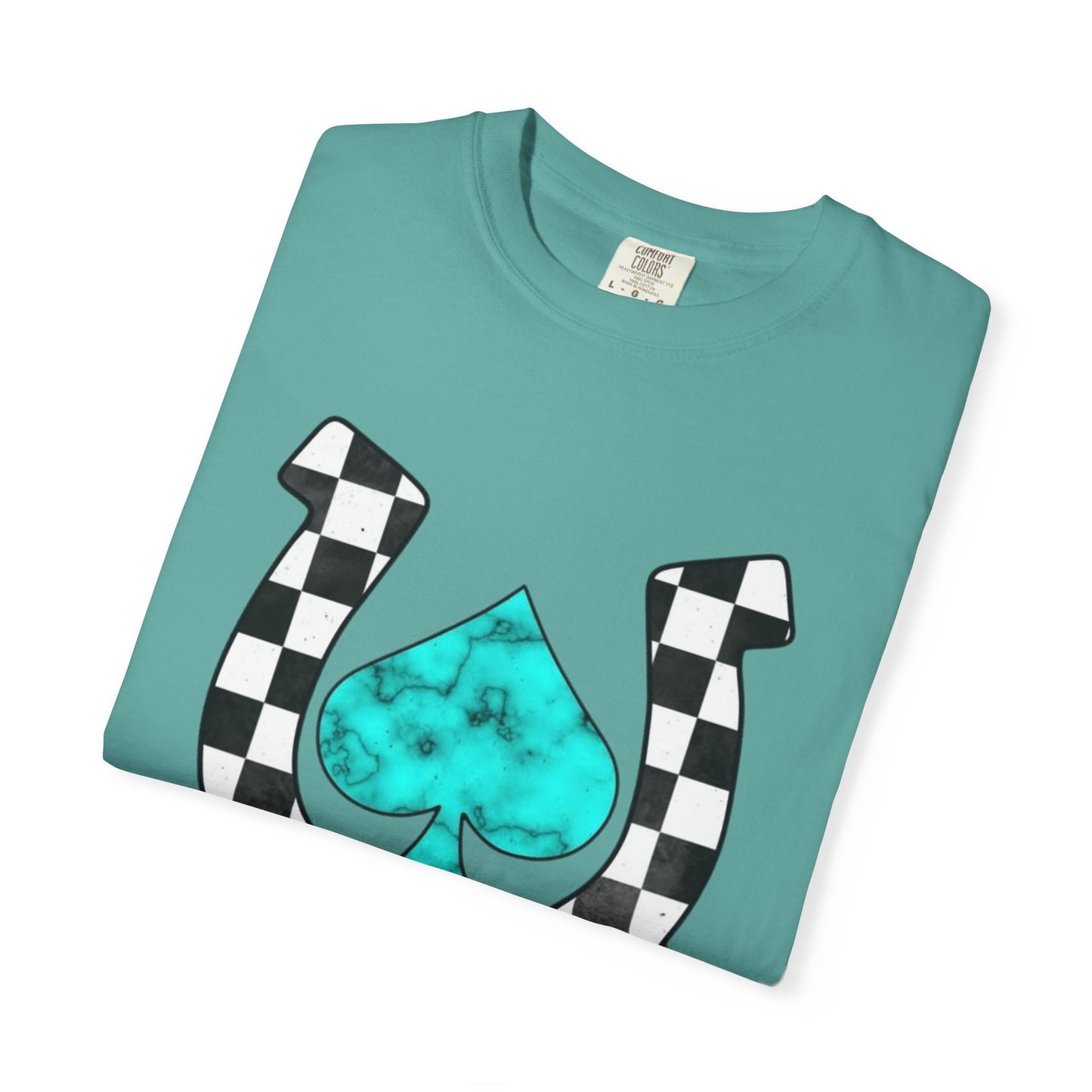 Checkerboard Horseshoe with Turquoise Spade T-Shirt | Drip Fringe Graphic