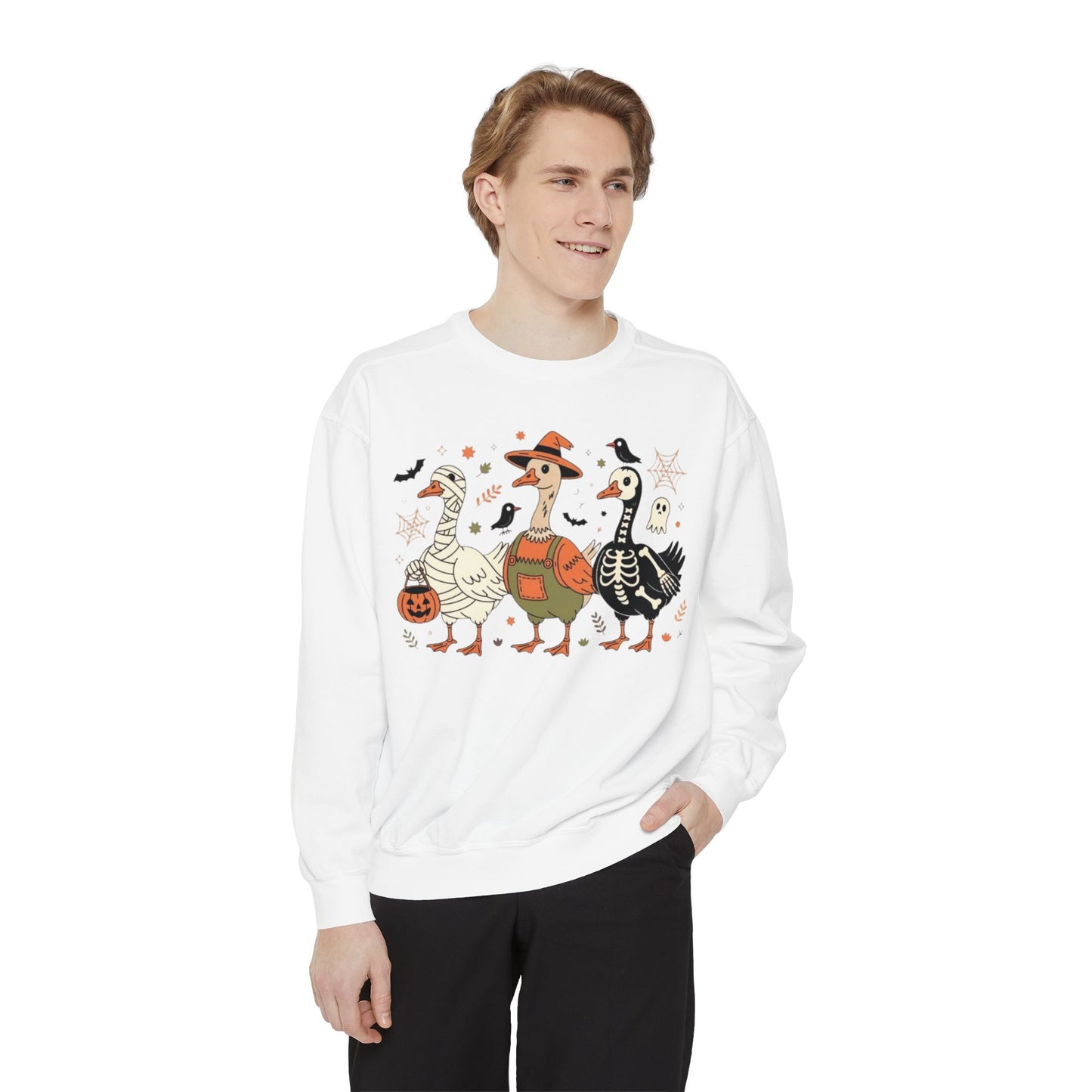 Halloween Goose Squad Sweatshirt — Cute Spooky Ducks Trick-or-Treat Graphic