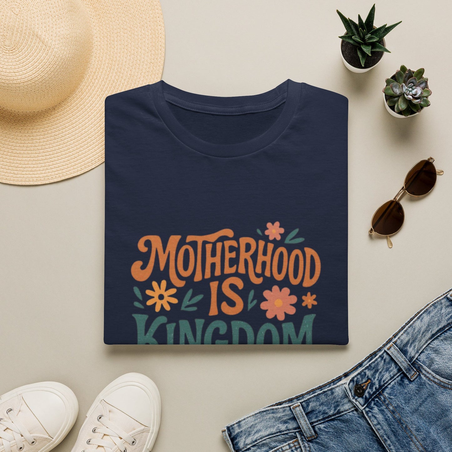 Motherhood Is Kingdom Work T-Shirt — Floral Christian Mom Tee