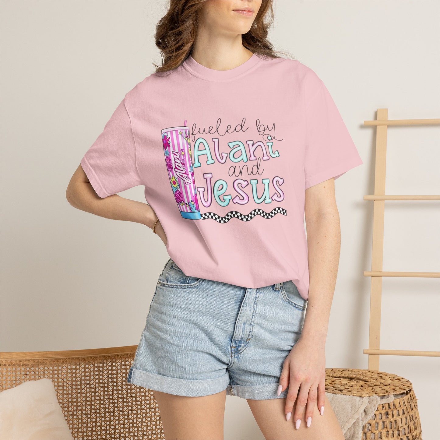 T-Shirt — 'Fueled by Alani and Jesus' Colorful Pastel Graphic Tee