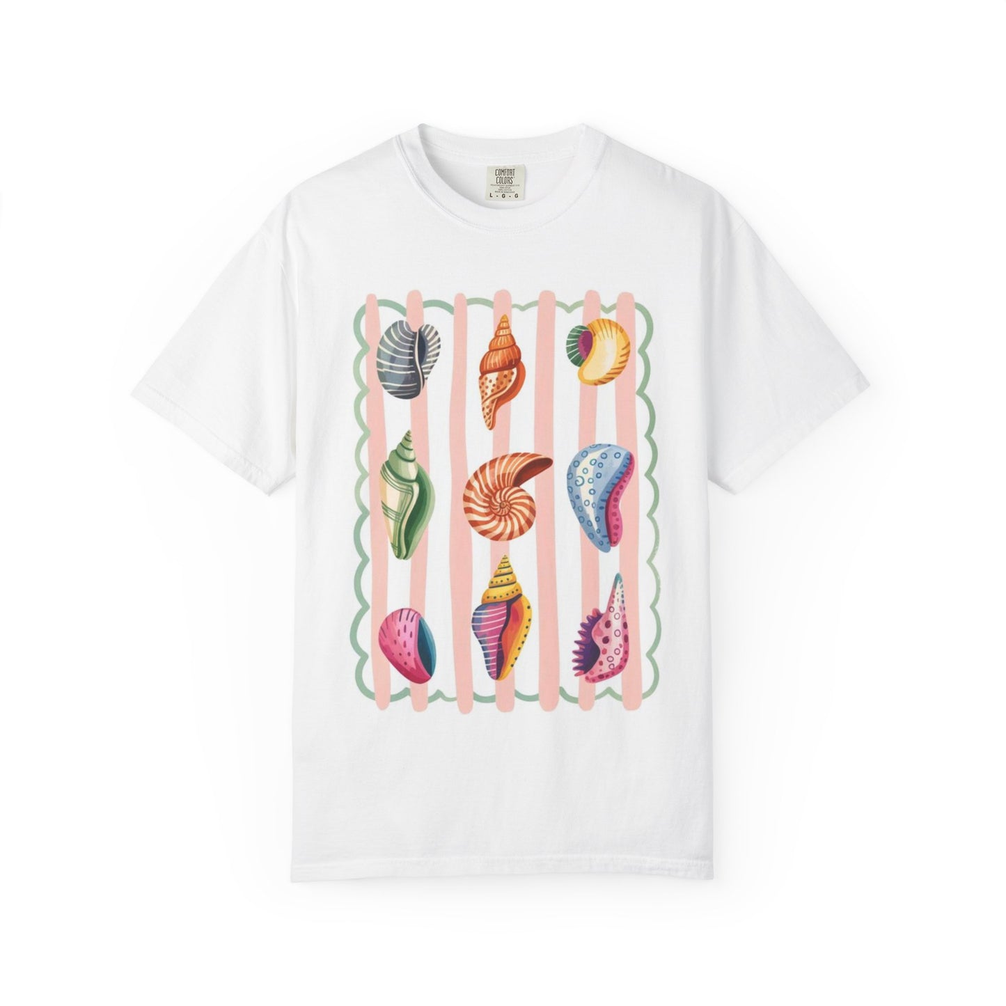 Seashells Pattern T-Shirt — Vintage Coastal Graphic Tee
