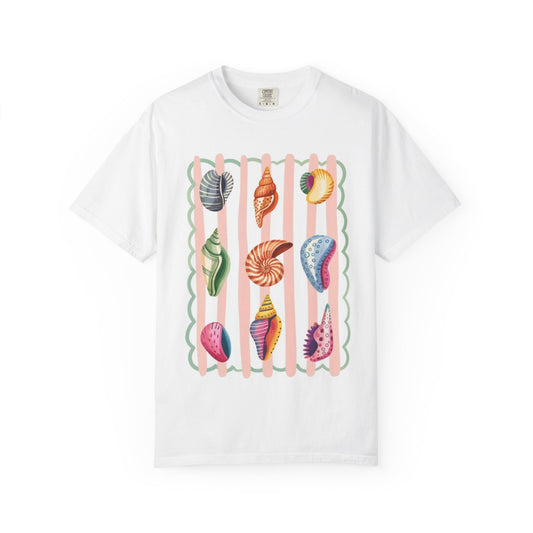 Seashells Pattern T-Shirt — Vintage Coastal Graphic Tee