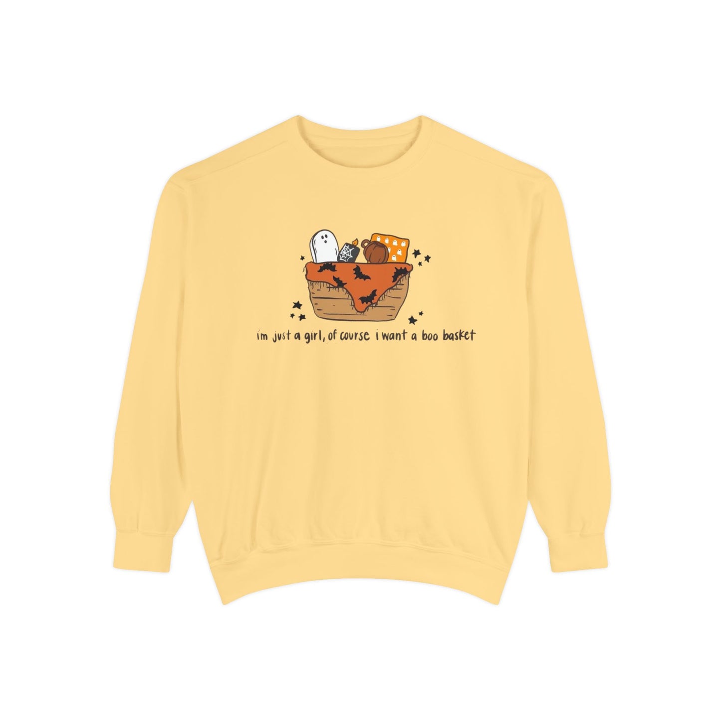 Halloween Boo Basket Sweatshirt — 'I'm not a girl, I swear I meant a boo basket' Cozy Halloween Pullover