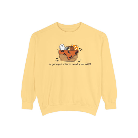 Halloween Boo Basket Sweatshirt — 'I'm not a girl, I swear I meant a boo basket' Cozy Halloween Pullover