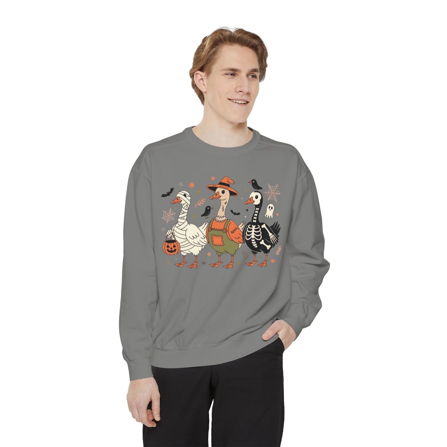 Halloween Goose Squad Sweatshirt — Cute Spooky Ducks Trick-or-Treat Graphic
