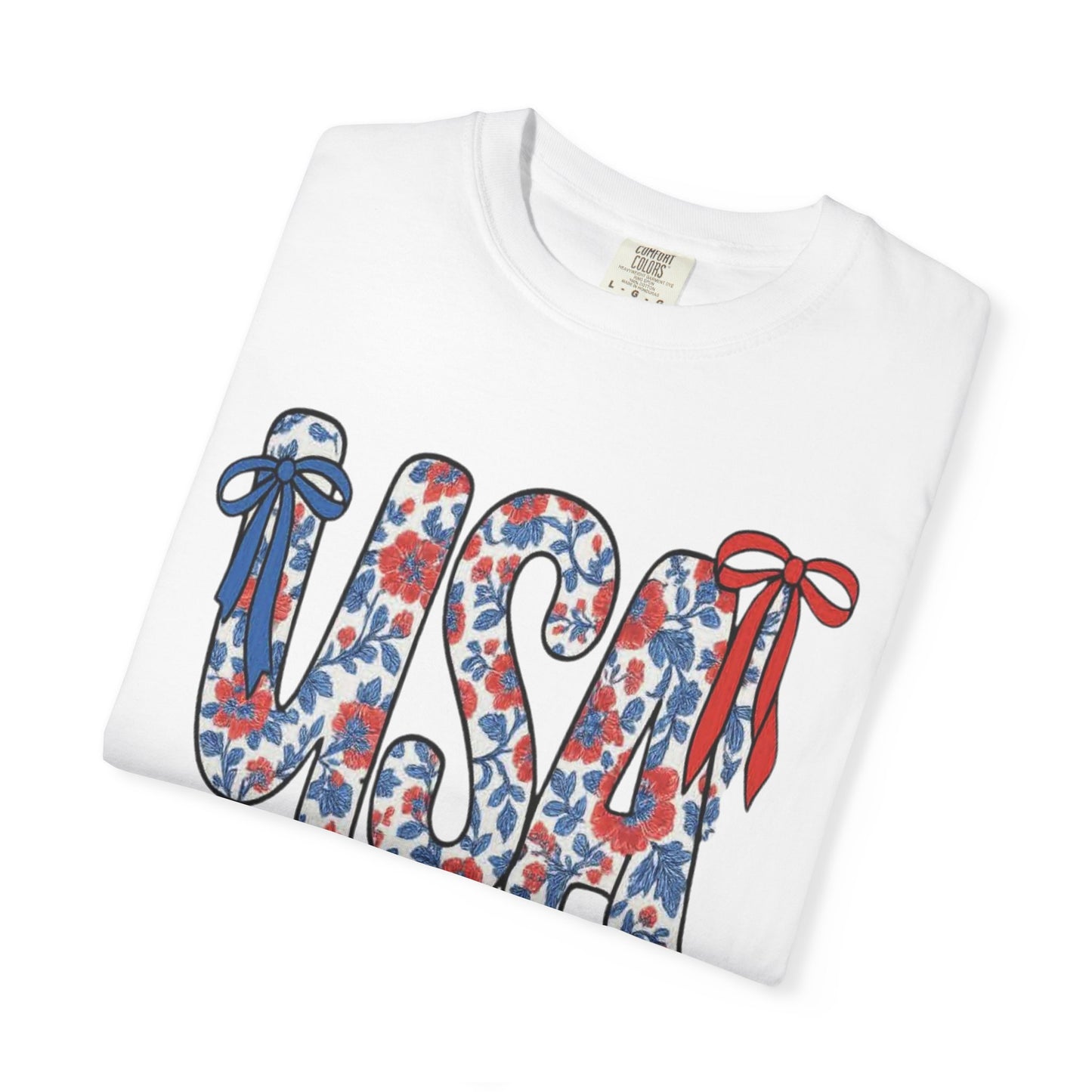 USA Floral Bow T-Shirt — Patriotic Fourth of July Tee