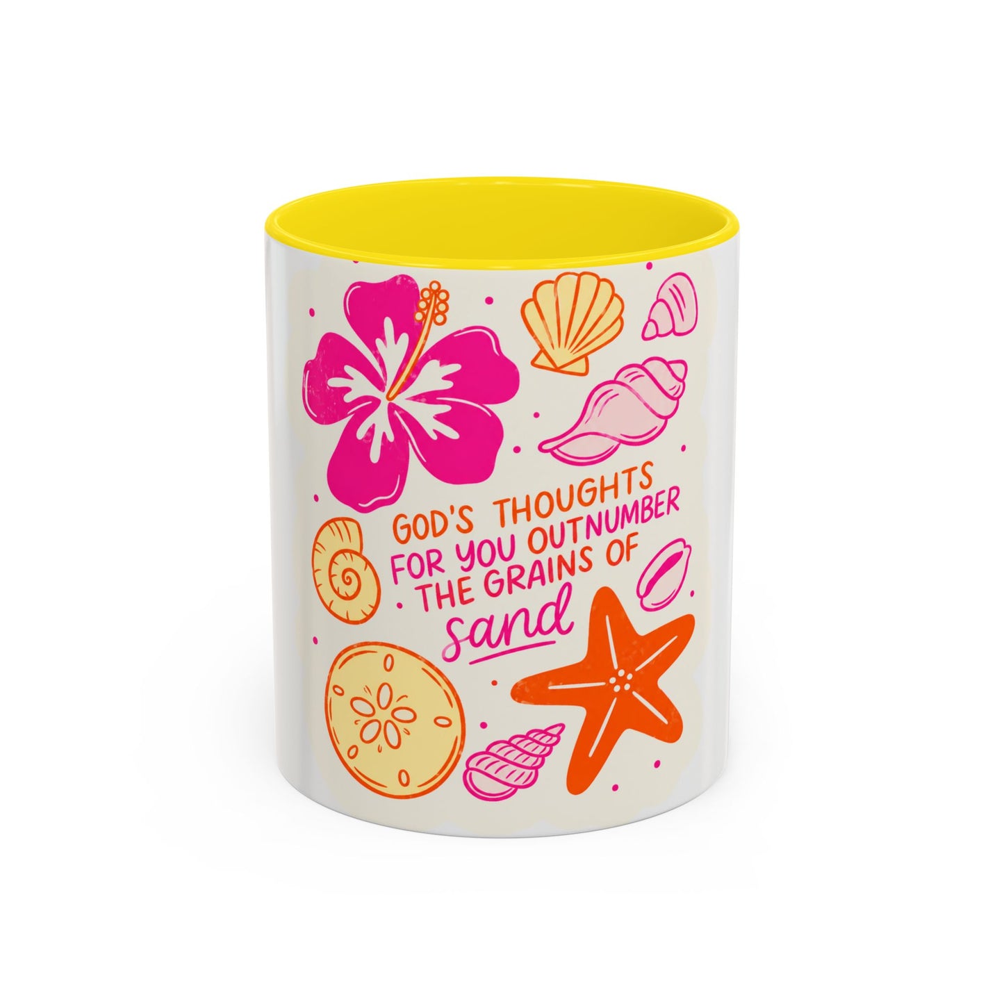 Inspirational Beach Coffee Mug — “God’s Thoughts for You Outnumber the Grains of Sand”
