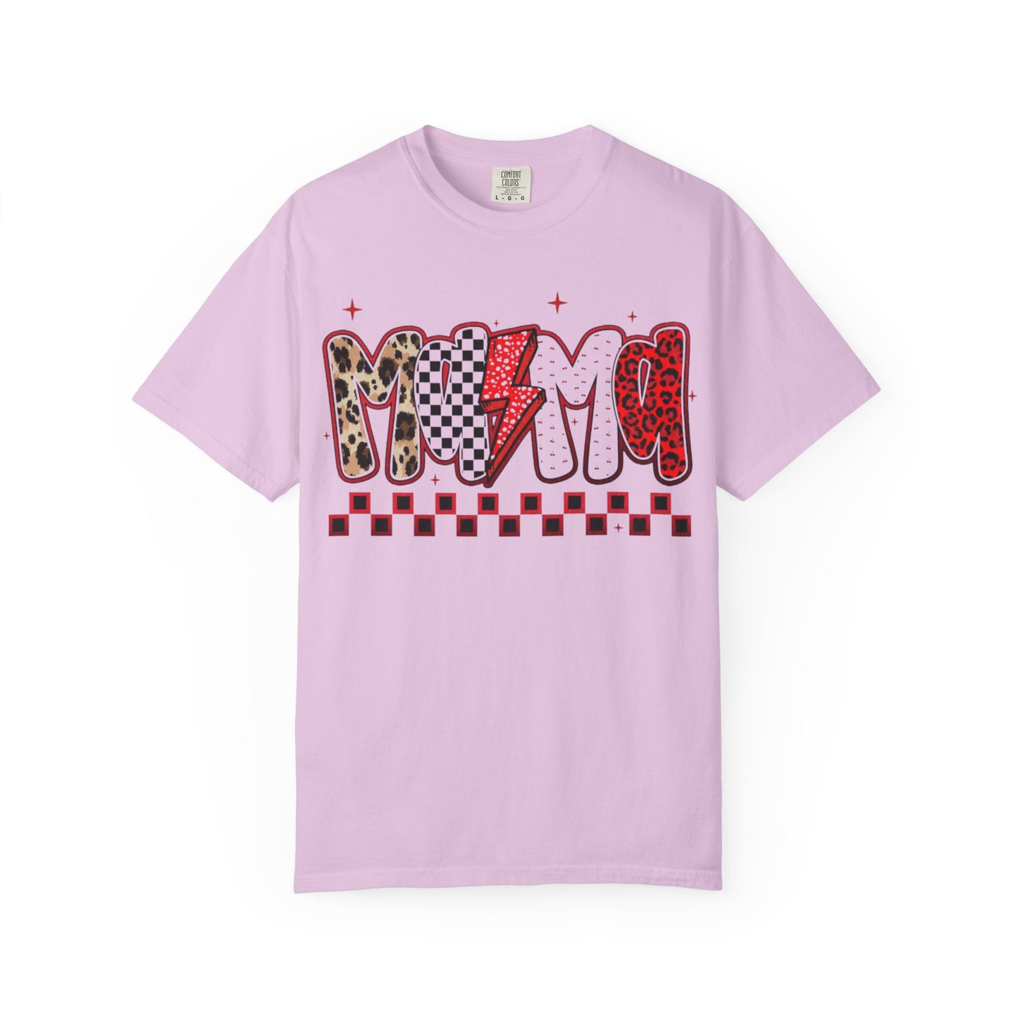 Mama Lightning Bolt Graphic T-Shirt — Playful Leopard & Heart Print