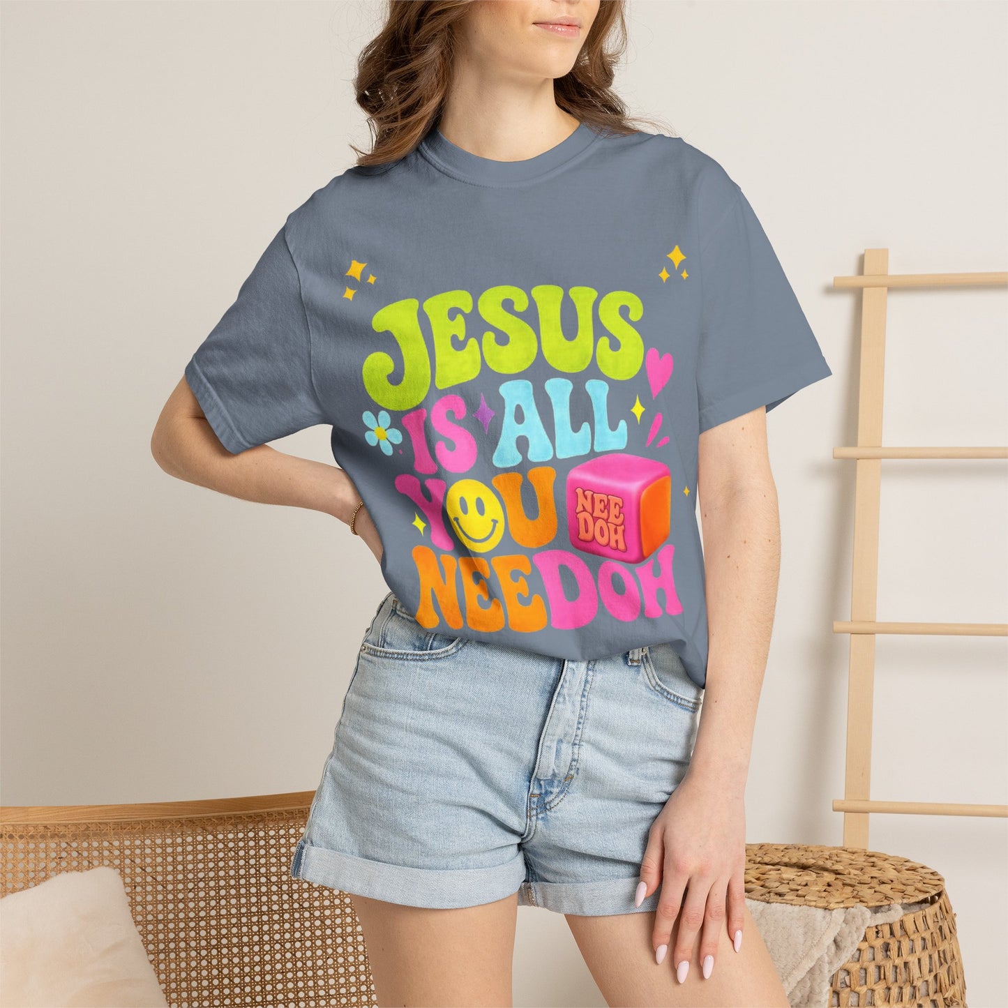 Christian T-Shirt — "Jesus Is All You Need" Colorful Retro Graphic Tee