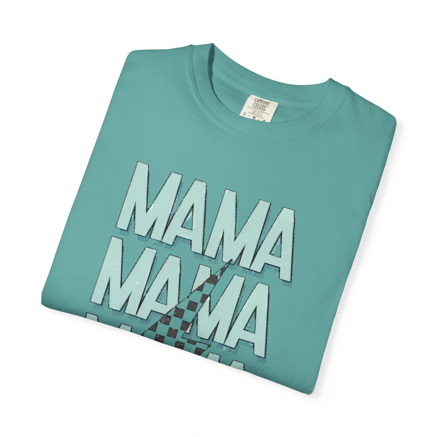 Mama Repeat Graphic T-Shirt — Checker Accent Mother's Day Tee