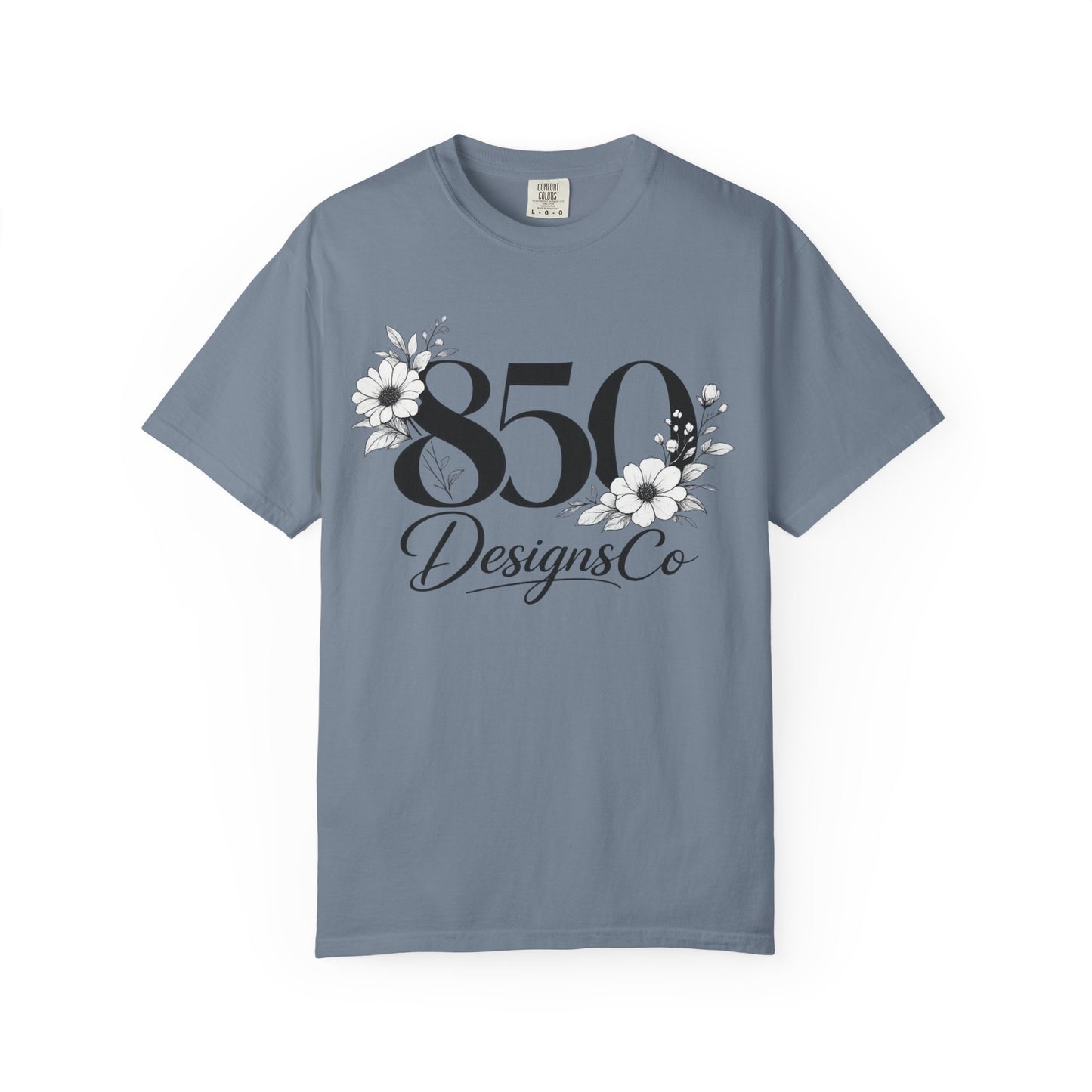 850 Designs Co Floral Logo T-shirt | Script Number Graphic