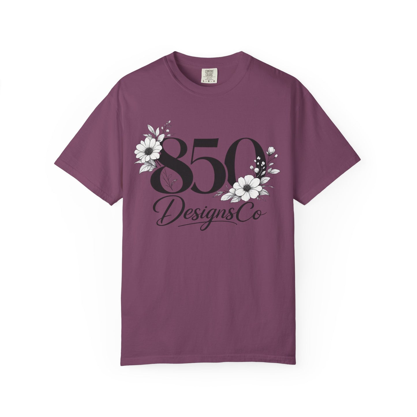 850 Designs Co Floral Logo T-shirt | Script Number Graphic