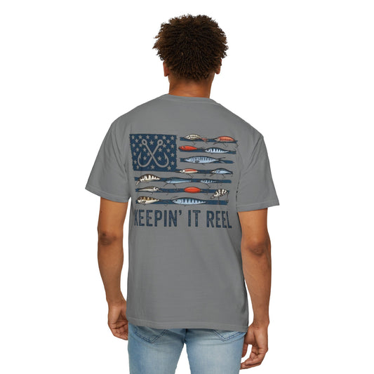 Fishing Flag T-Shirt — "Keepin' It Reel" Patriotic Angler Tee