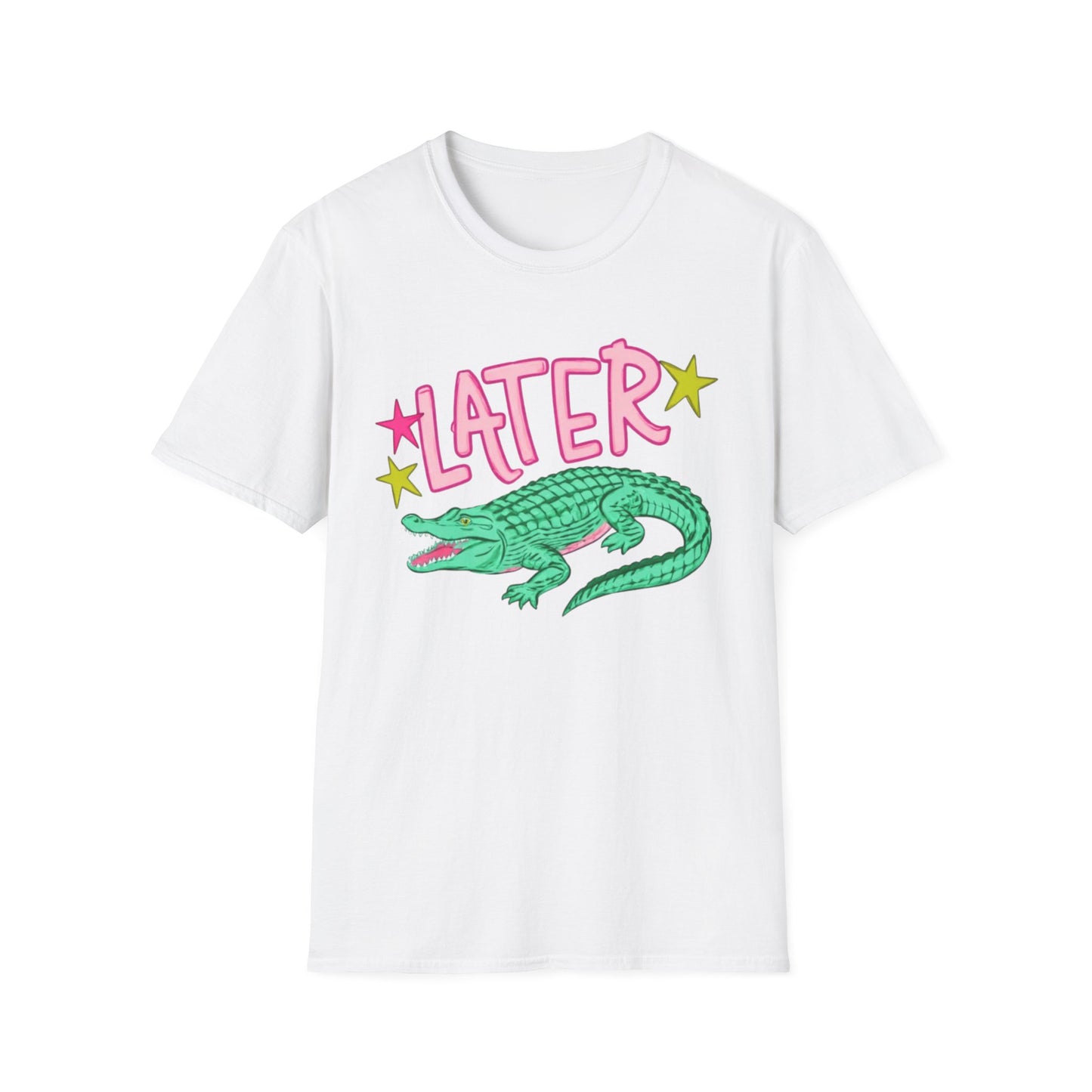 Later Crocodile Graphic T-Shirt — Retro Pink & Green Alligator Tee