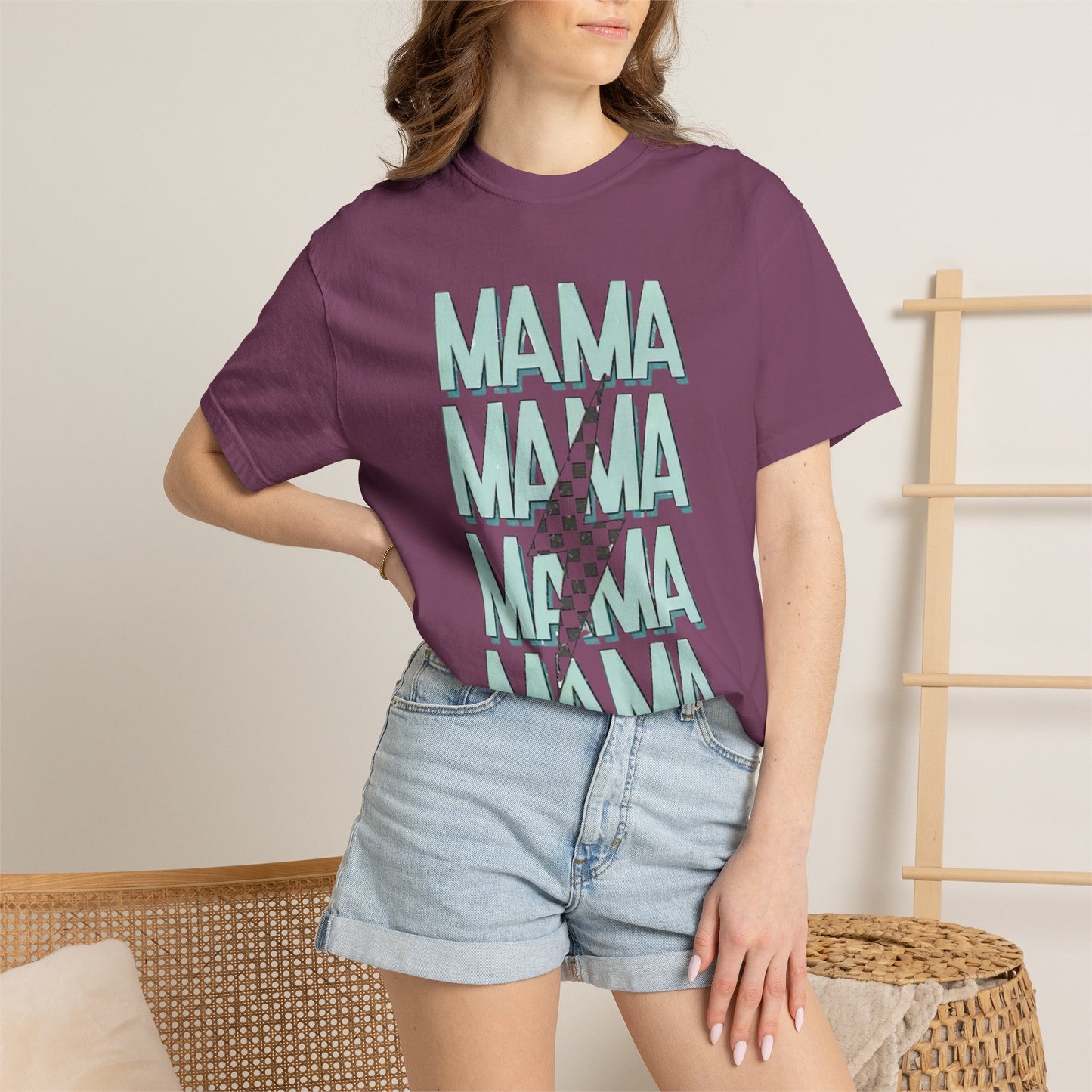 Mama Repeat Graphic T-Shirt — Checker Accent Mother's Day Tee