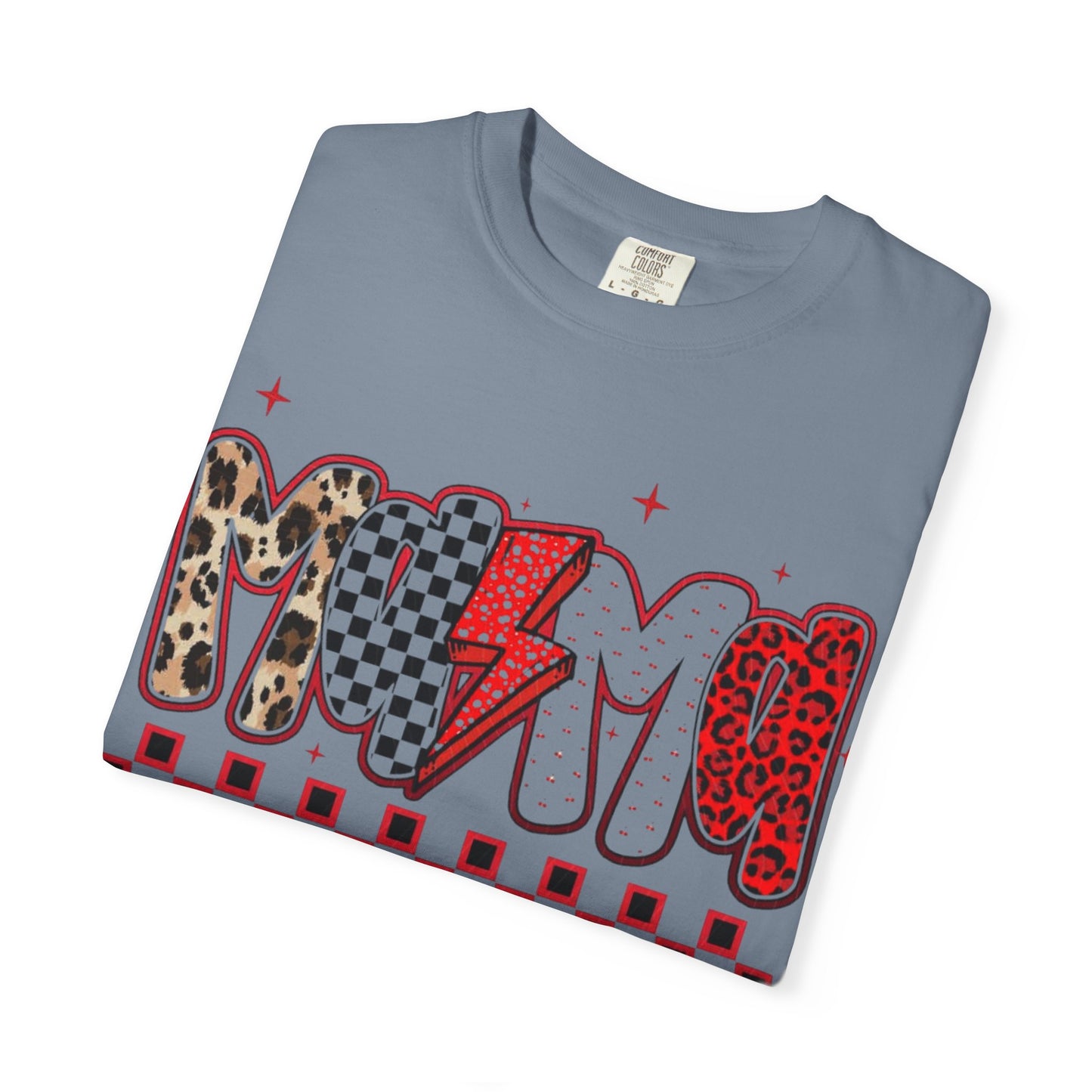Mama Lightning Bolt Graphic T-Shirt — Playful Leopard & Heart Print