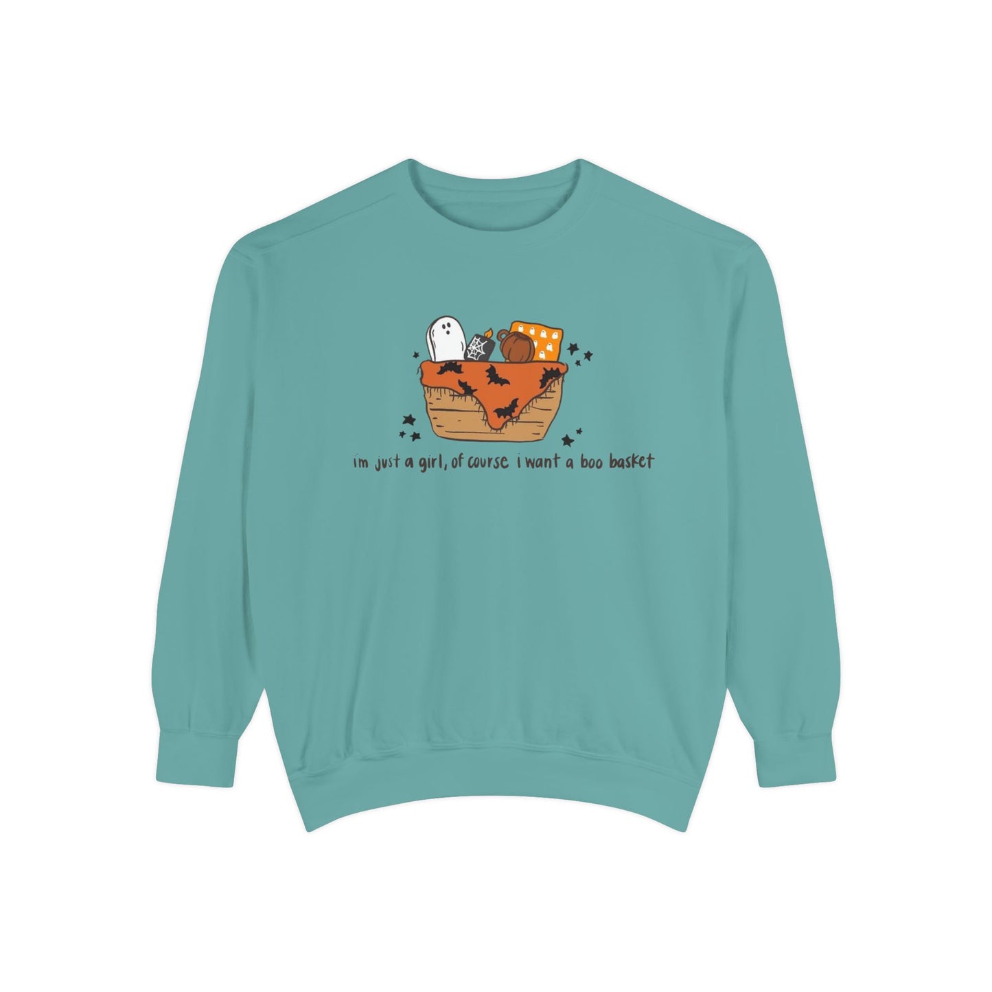 Halloween Boo Basket Sweatshirt — 'I'm not a girl, I swear I meant a boo basket' Cozy Halloween Pullover
