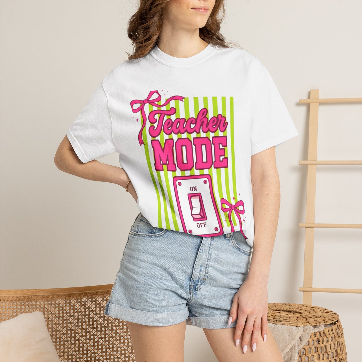 Teacher Mode T-Shirt — Cute Pink Ribbon "Teacher Mode" Graphic Tee