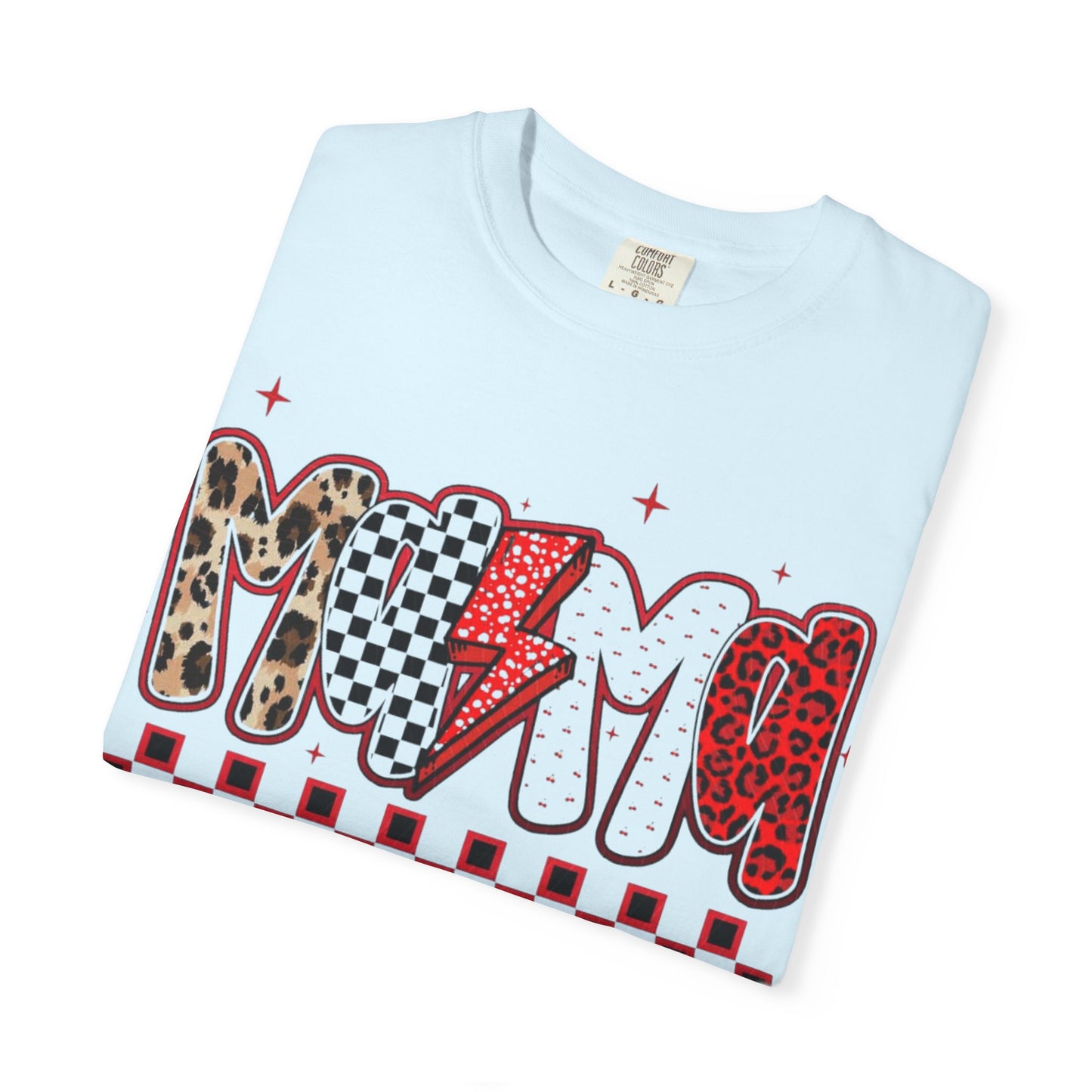Mama Lightning Bolt Graphic T-Shirt — Playful Leopard & Heart Print