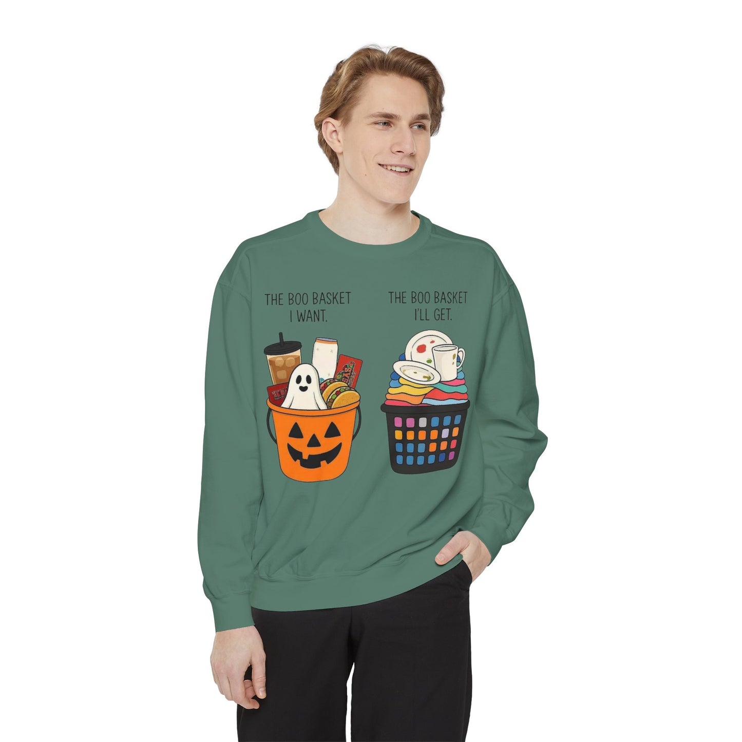 Halloween Candy Bucket Sweatshirt — "The Boo Basket I Want / The Boo Basket I’ll Get"