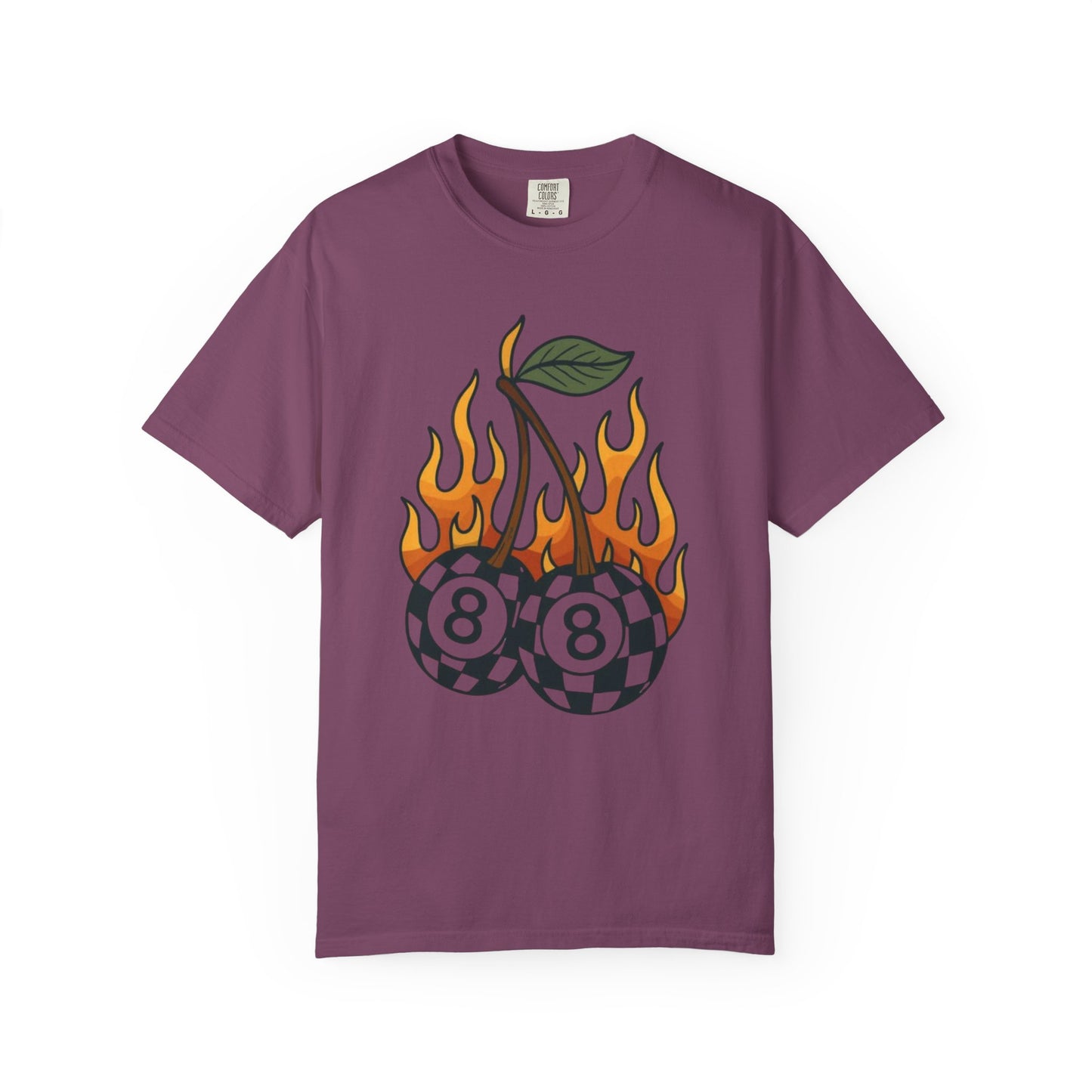 Flaming 8-Ball Cherries T-Shirt | Pool Ball Cherry Graphic
