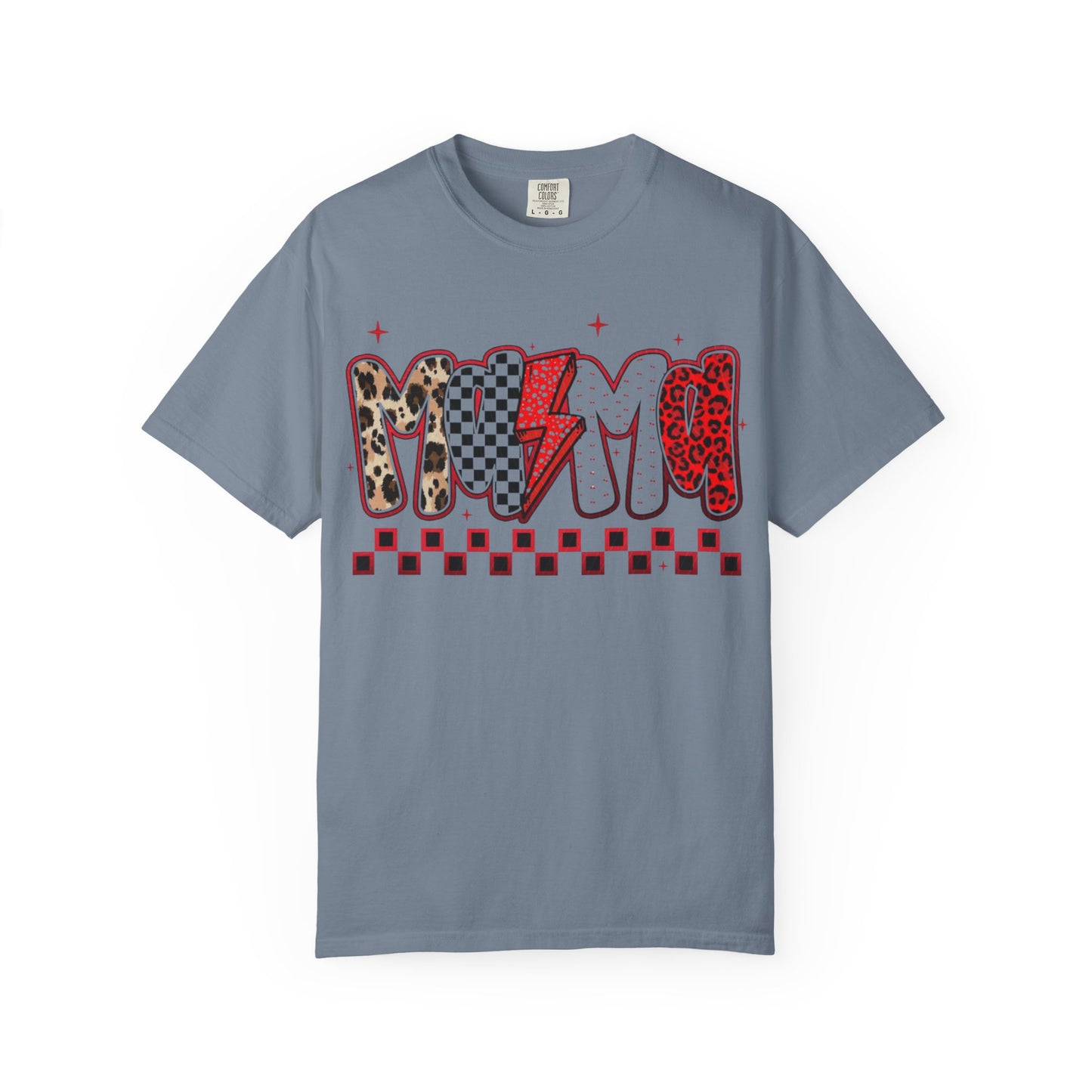 Mama Lightning Bolt Graphic T-Shirt — Playful Leopard & Heart Print