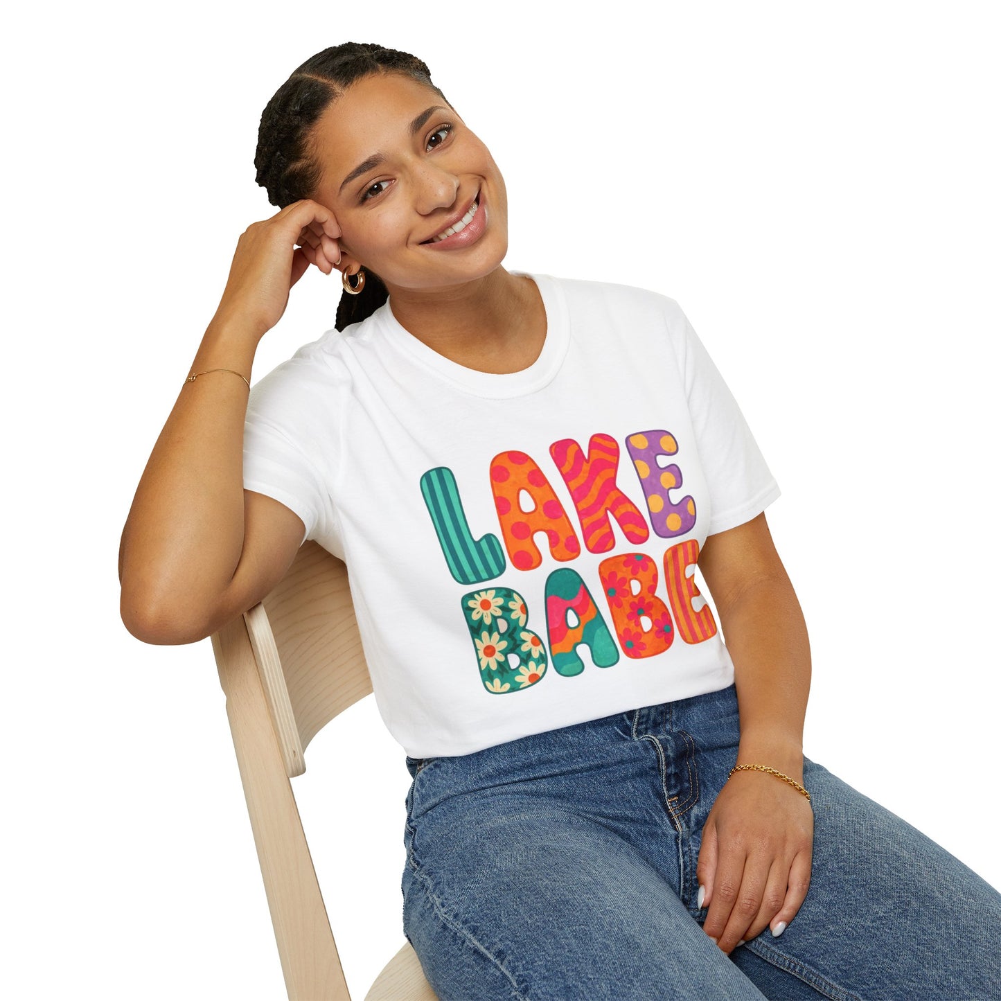 Lake Babe T-Shirt — Retro Floral Colorblock Graphic Tee for Summer & Lake Days