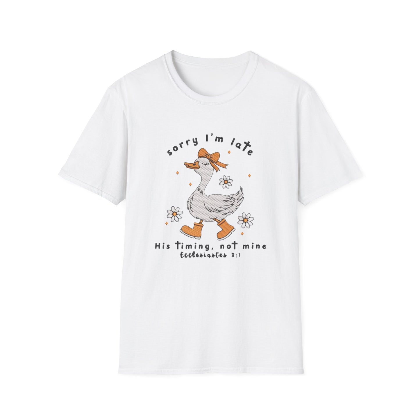 Sorry I'm Late Goose T-Shirt — Cute Floral Duck Graphic Tee
