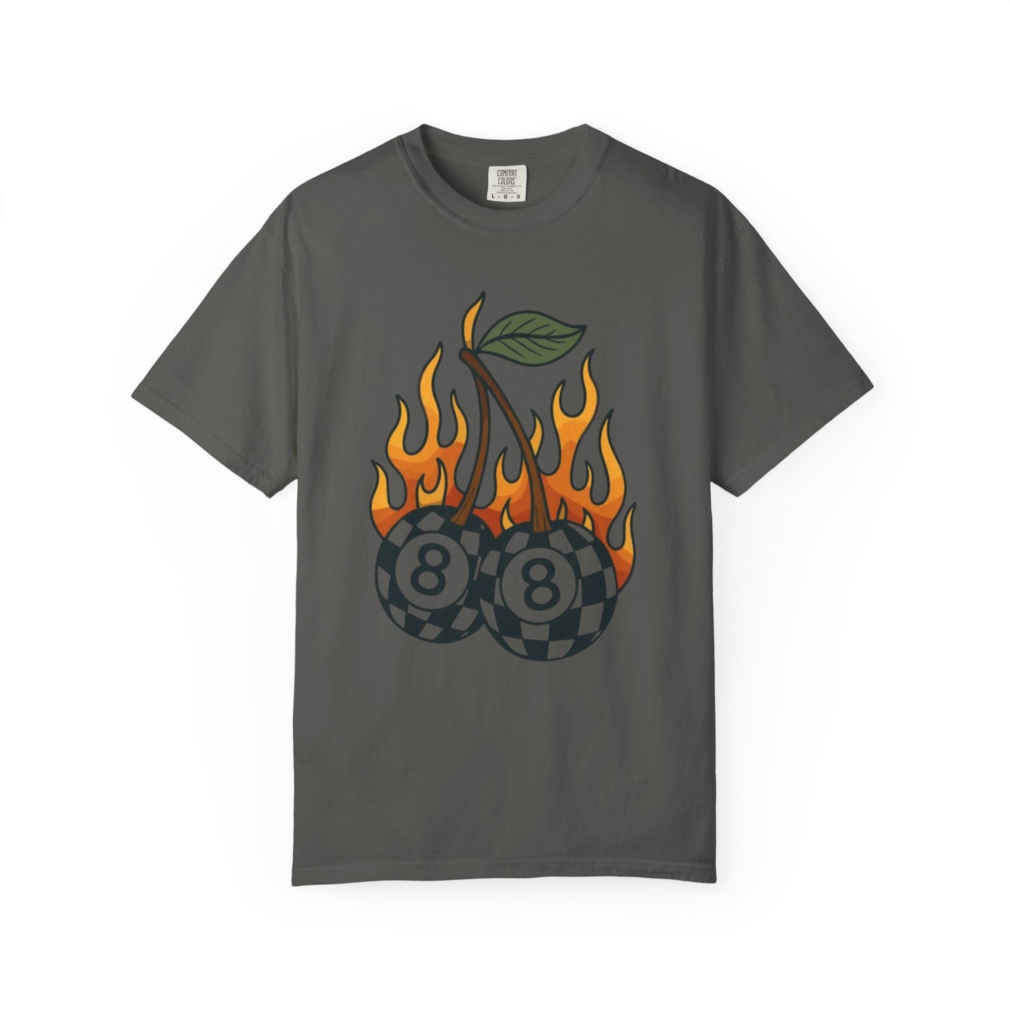 Flaming 8-Ball Cherries T-Shirt | Pool Ball Cherry Graphic