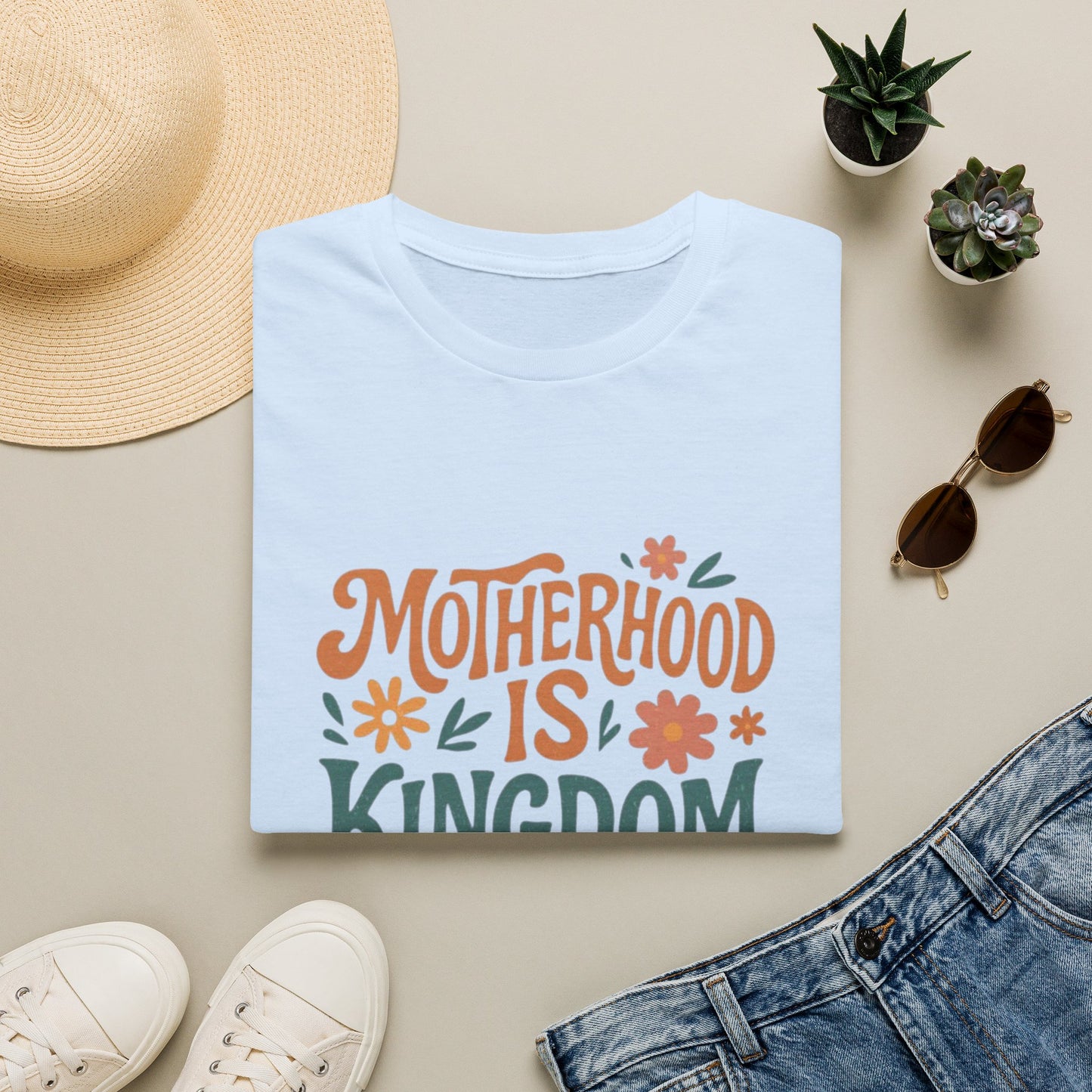 Motherhood Is Kingdom Work T-Shirt — Floral Christian Mom Tee