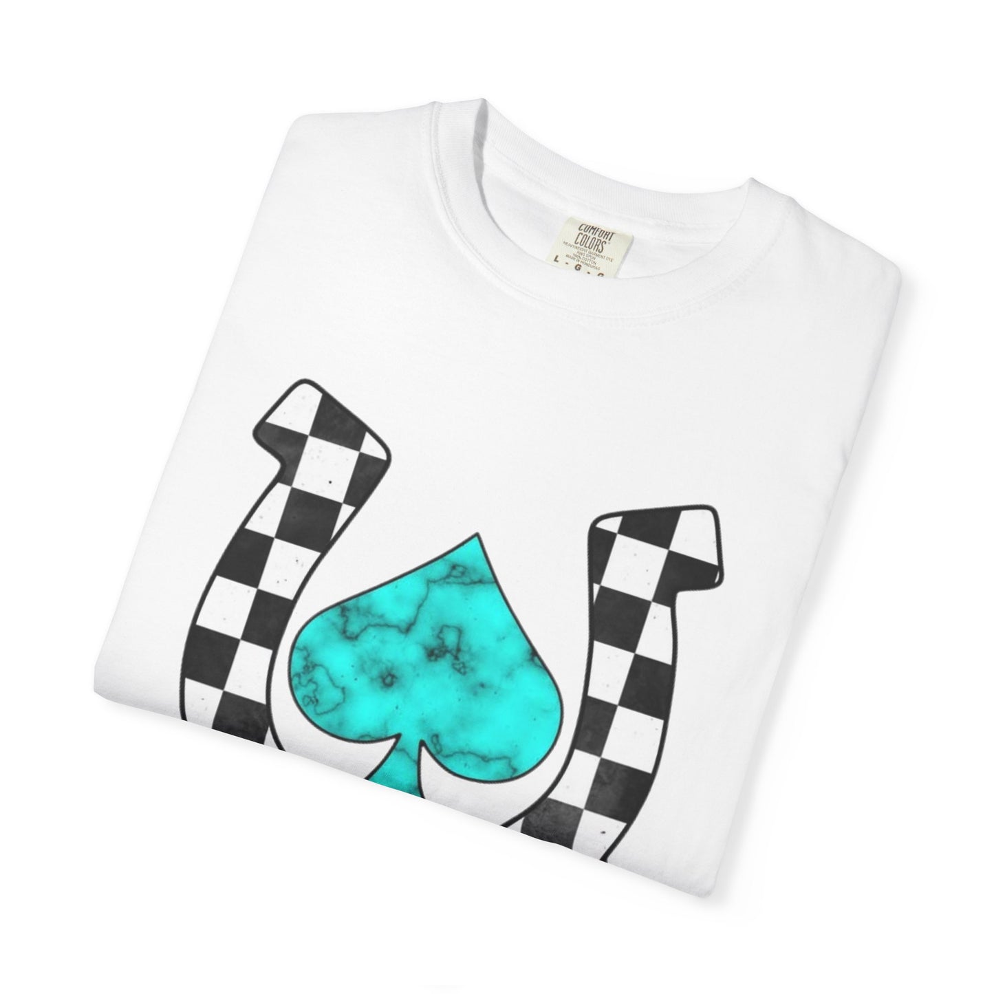 Checkerboard Horseshoe with Turquoise Spade T-Shirt | Drip Fringe Graphic