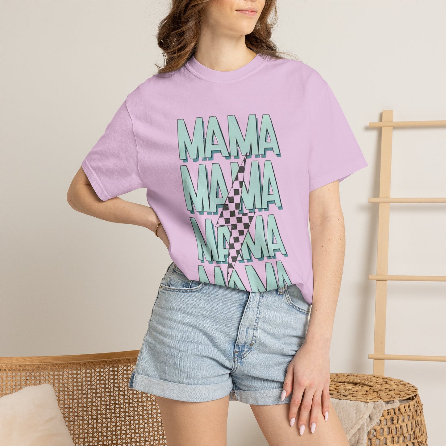 Mama Repeat Graphic T-Shirt — Checker Accent Mother's Day Tee