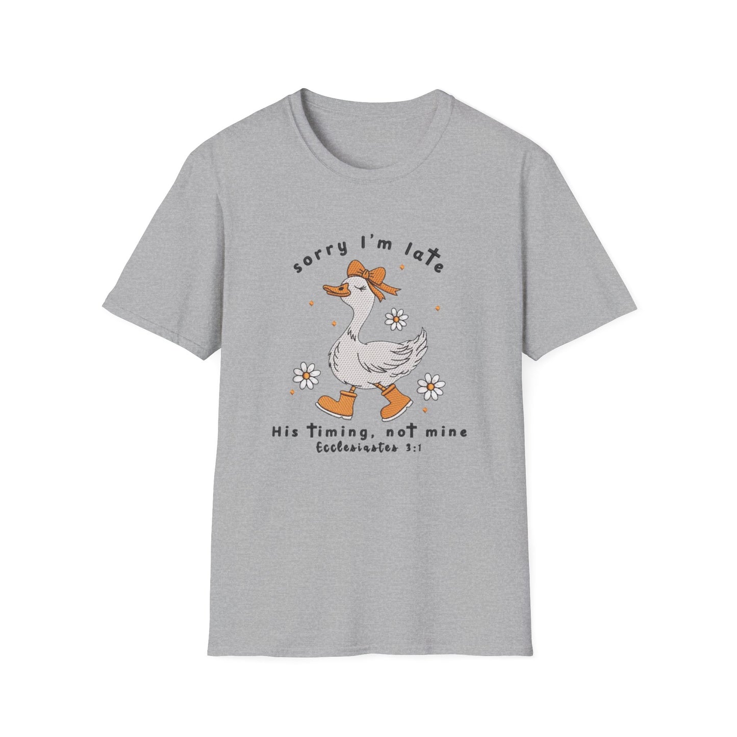 Sorry I'm Late Goose T-Shirt — Cute Floral Duck Graphic Tee