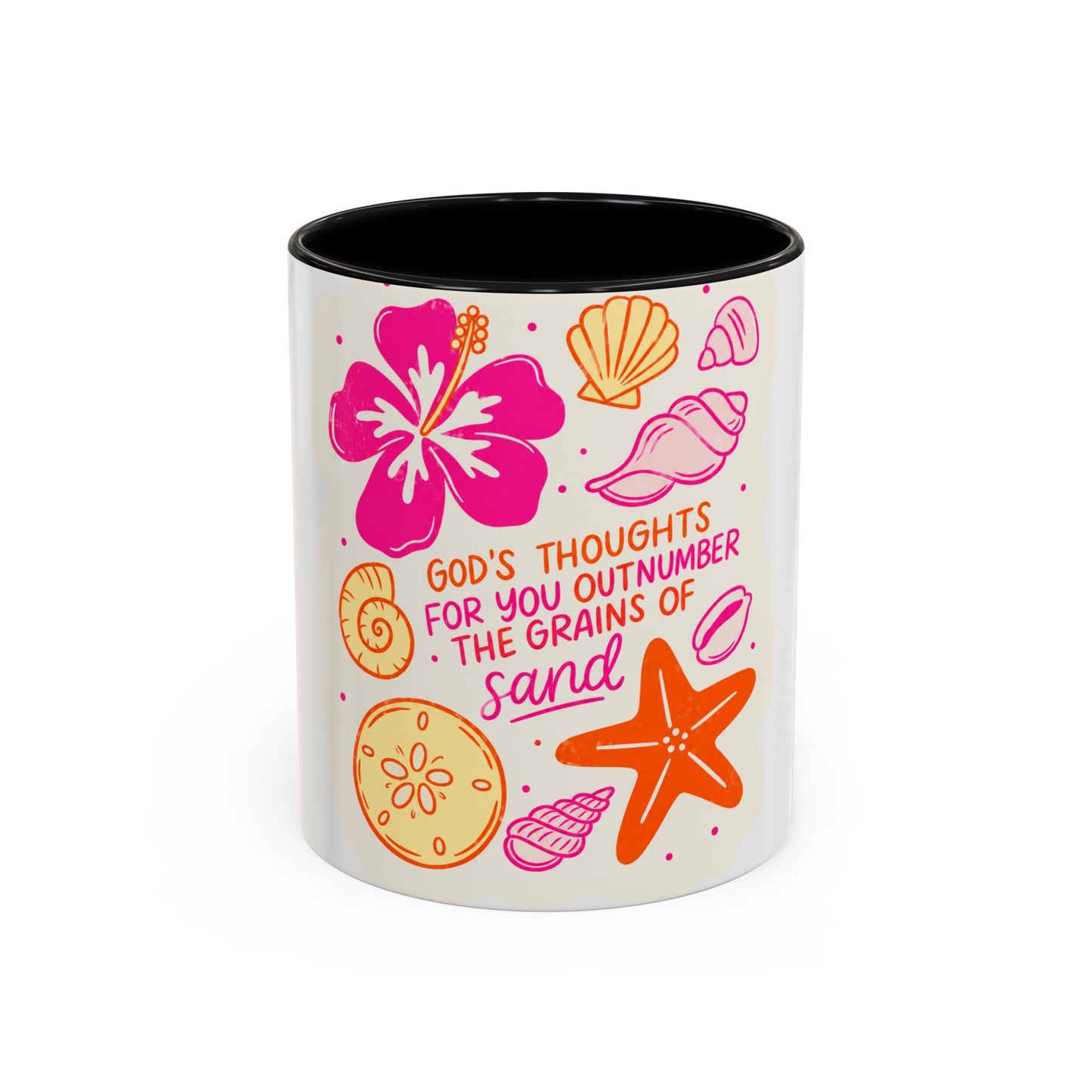 Inspirational Beach Coffee Mug — “God’s Thoughts for You Outnumber the Grains of Sand”