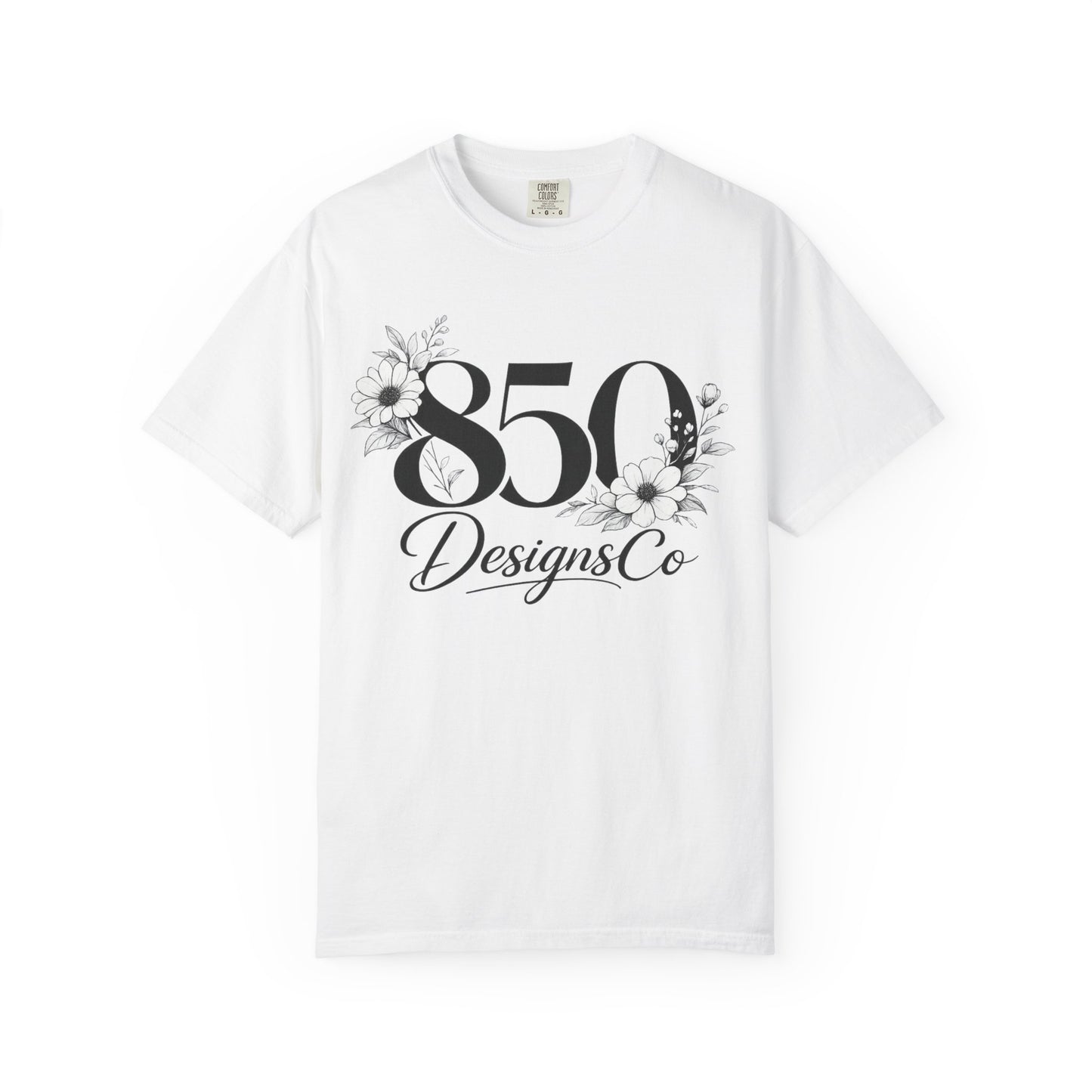 850 Designs Co Floral Logo T-shirt | Script Number Graphic