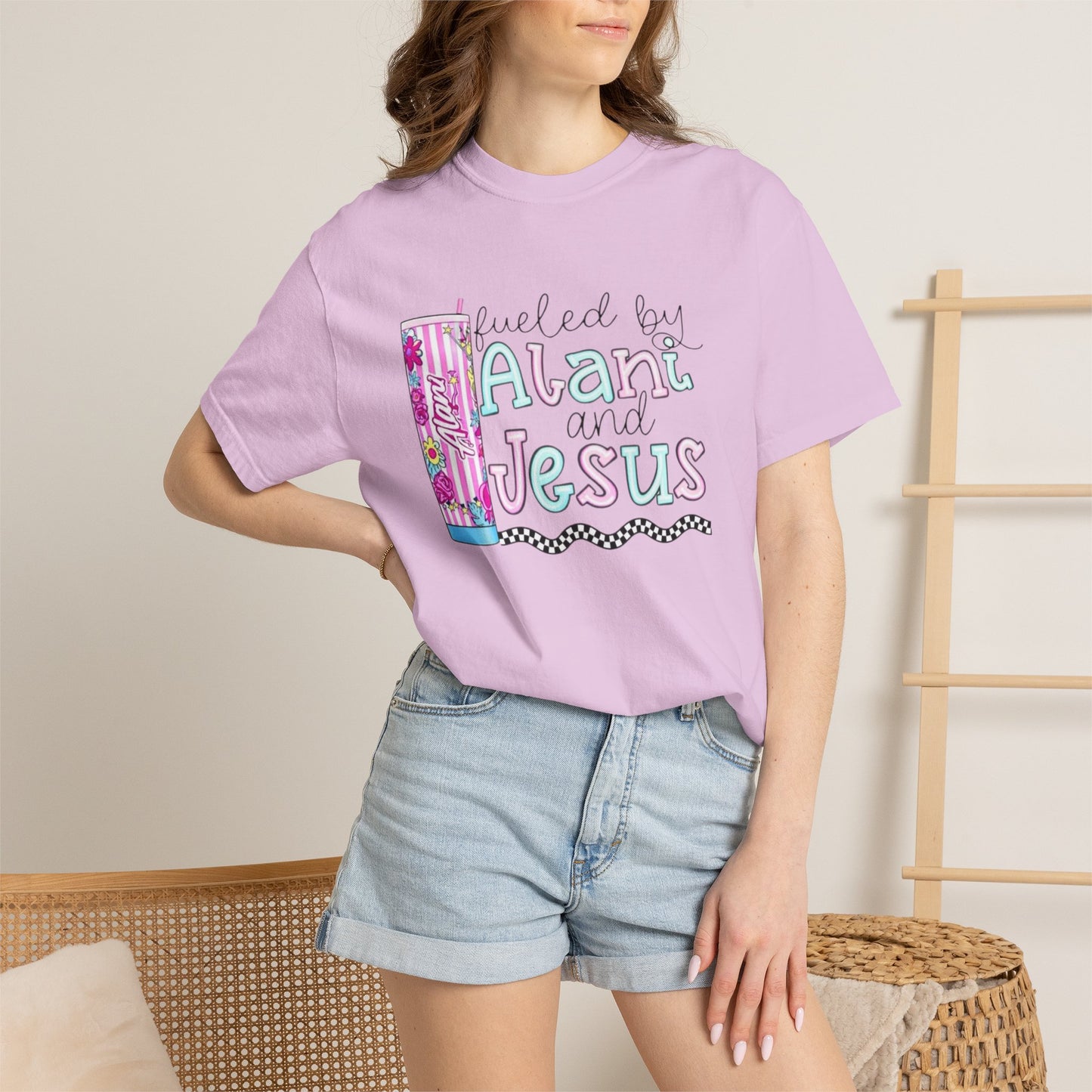 T-Shirt — 'Fueled by Alani and Jesus' Colorful Pastel Graphic Tee