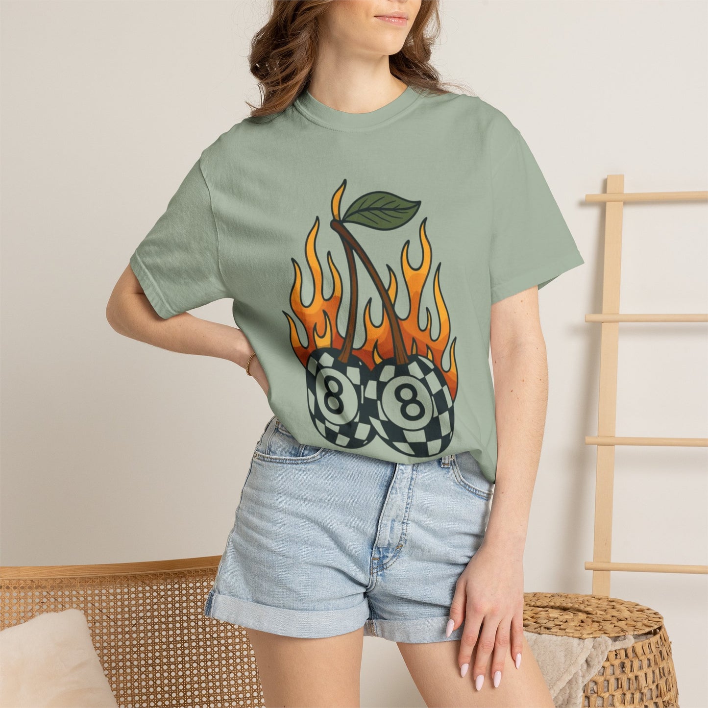 Flaming 8-Ball Cherries T-Shirt | Pool Ball Cherry Graphic