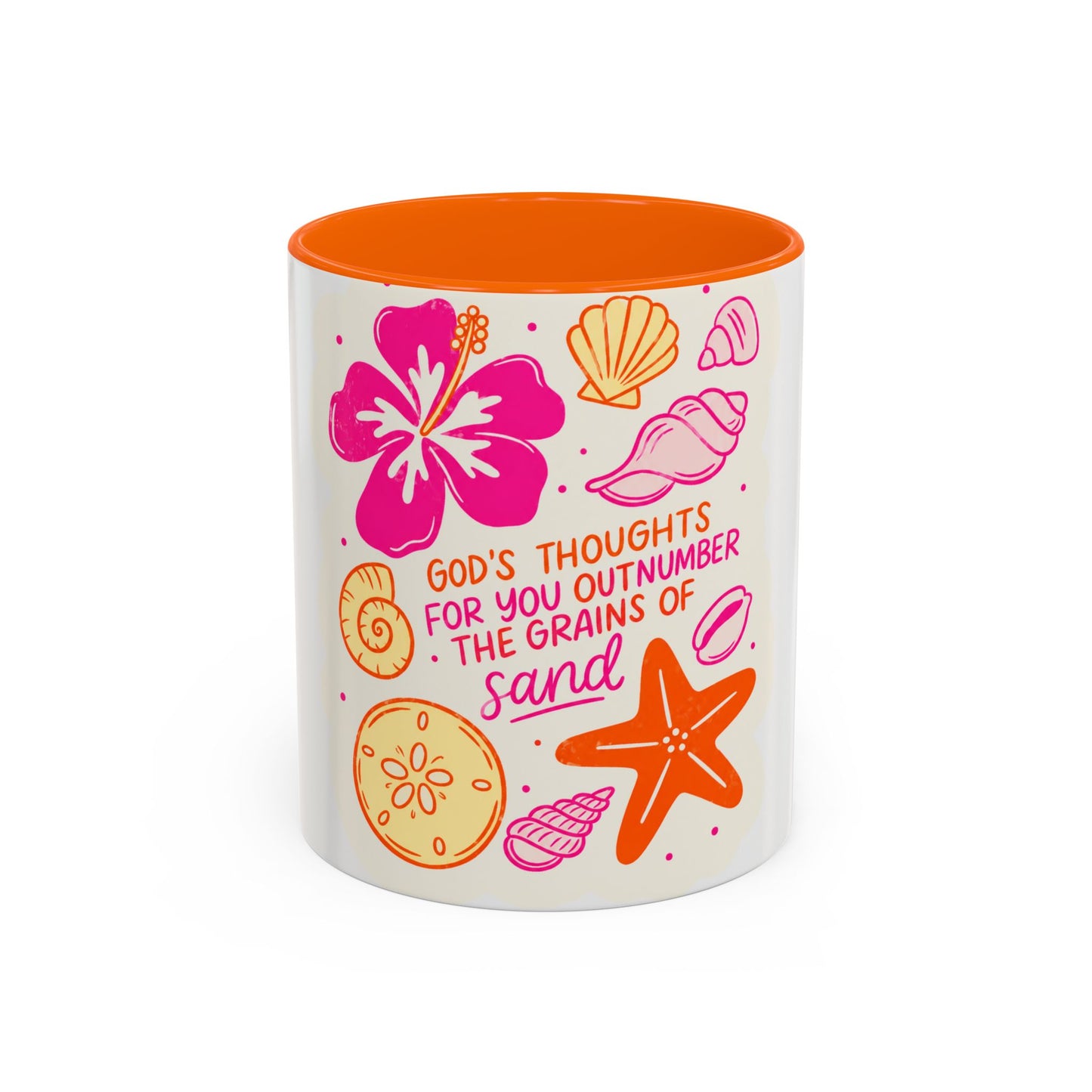 Inspirational Beach Coffee Mug — “God’s Thoughts for You Outnumber the Grains of Sand”